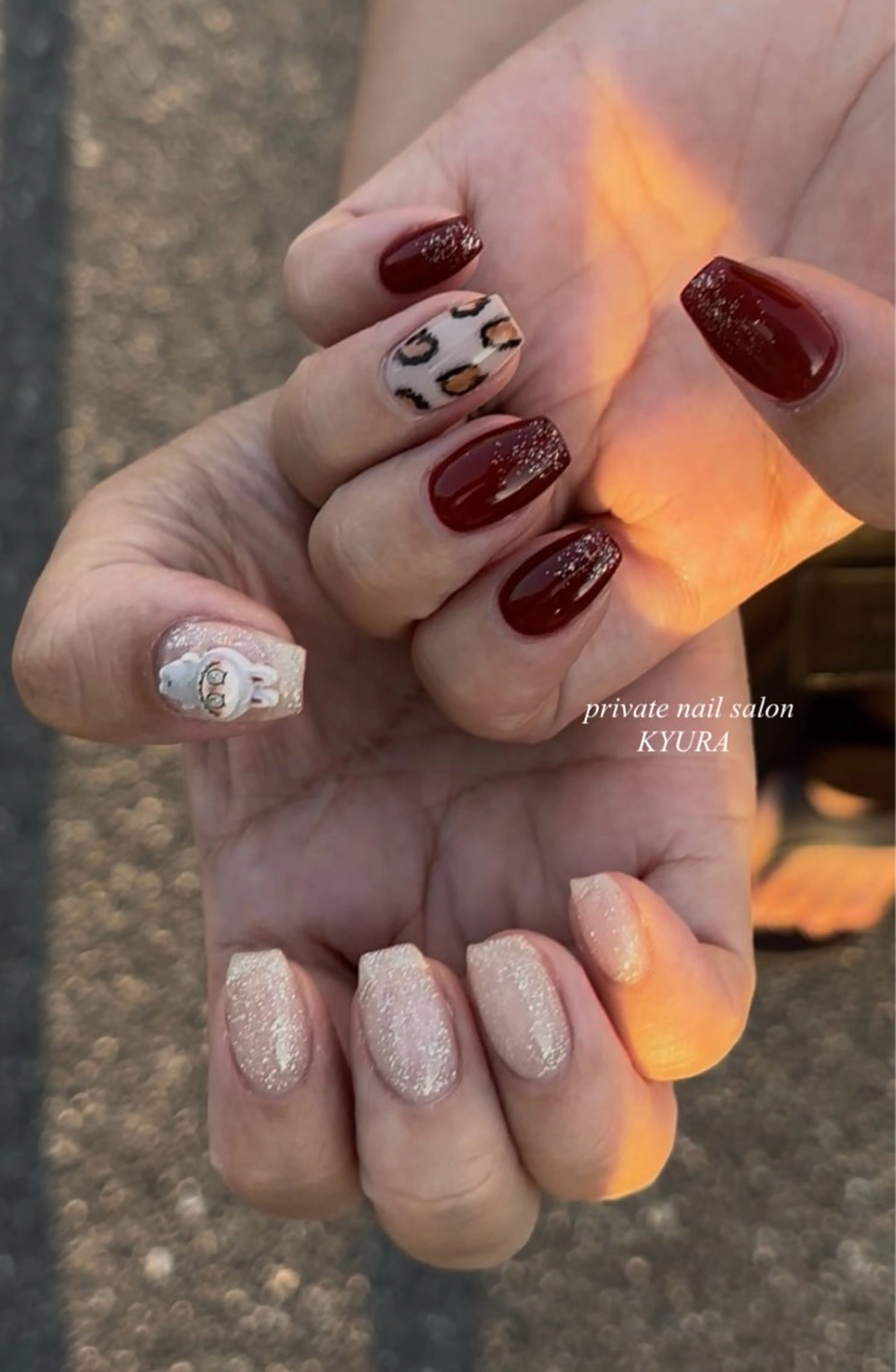ネイル アニマル柄 ボルドー 大東市ネイルサロン 【KYURA】ｷｭﾗのネイルデザイン