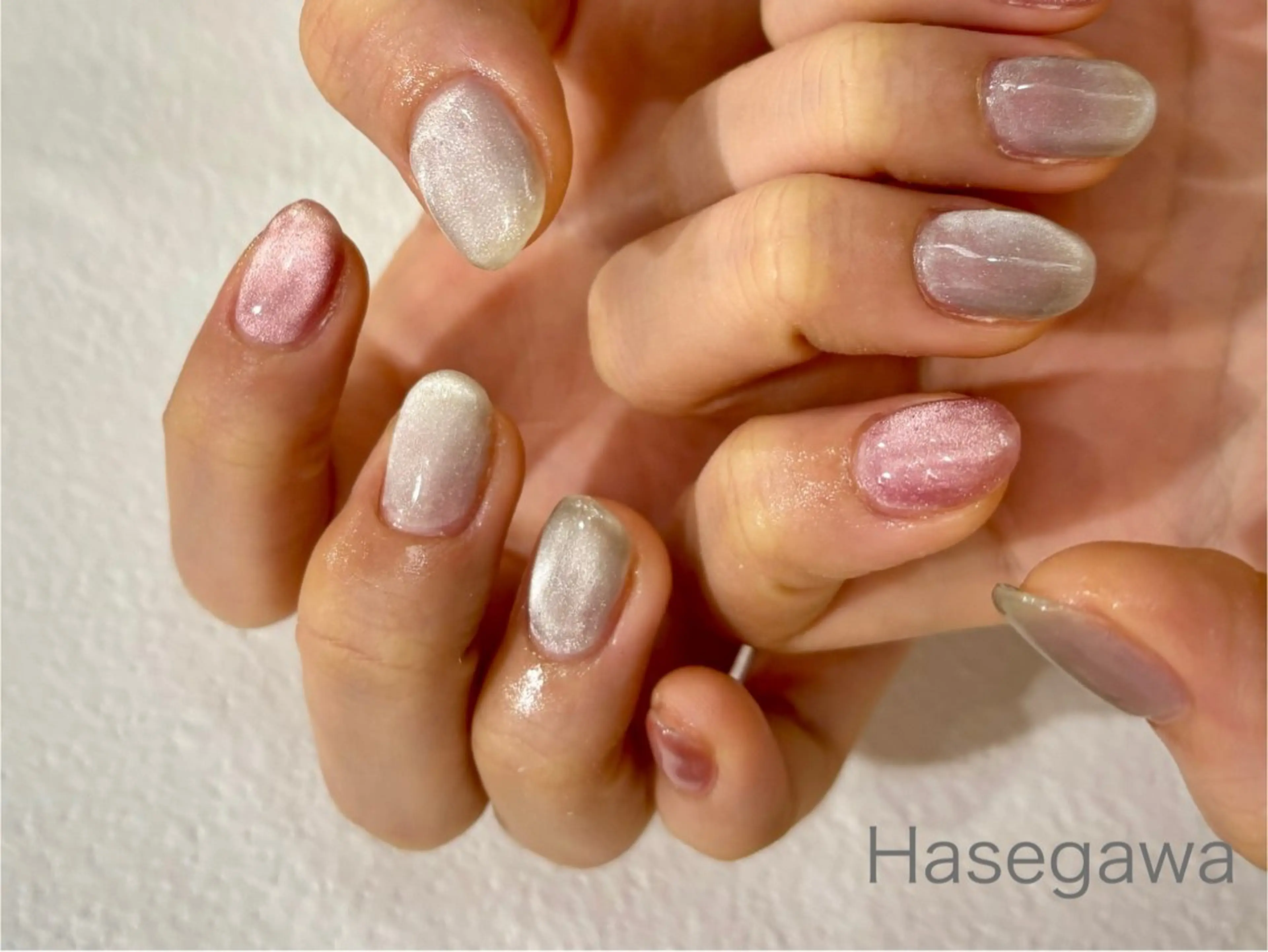 ネイル ピンク シルバー ハンドネイル DROP所属・DROP 長谷川のネイルデザイン