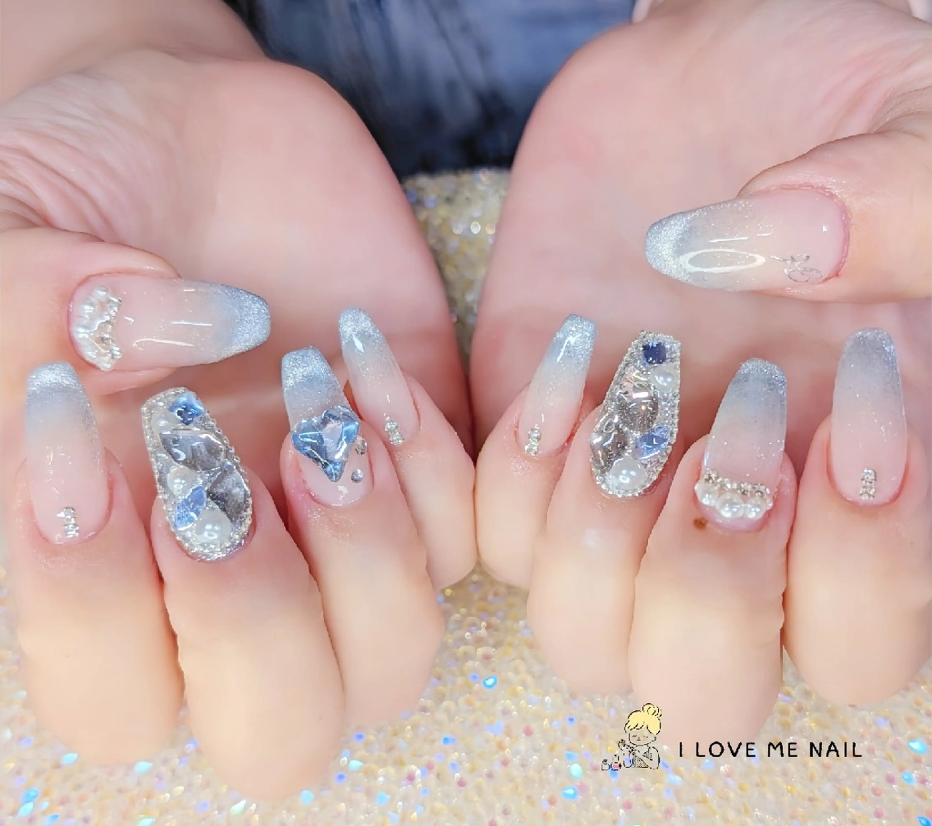 ネイル 長さ出し ハート 韓国ネイル マグネットネイル ニュアンスネイル ハンドネイル I LOVE ME  NAIL.｡.:*♡のネイルデザイン