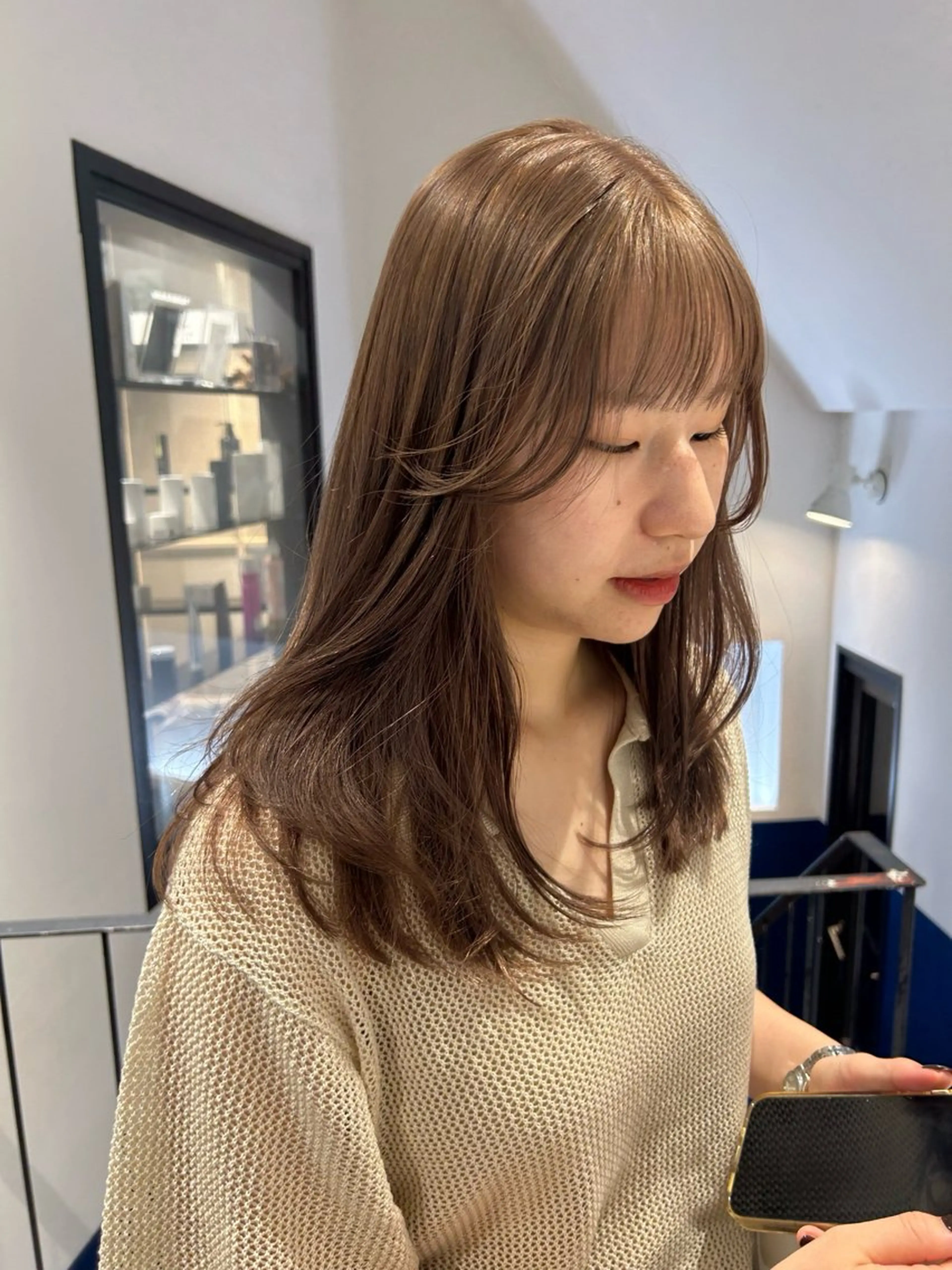 セミロング カラー パーマ レイヤー/透明感/ ブリーチなし/わかなのヘアスタイル