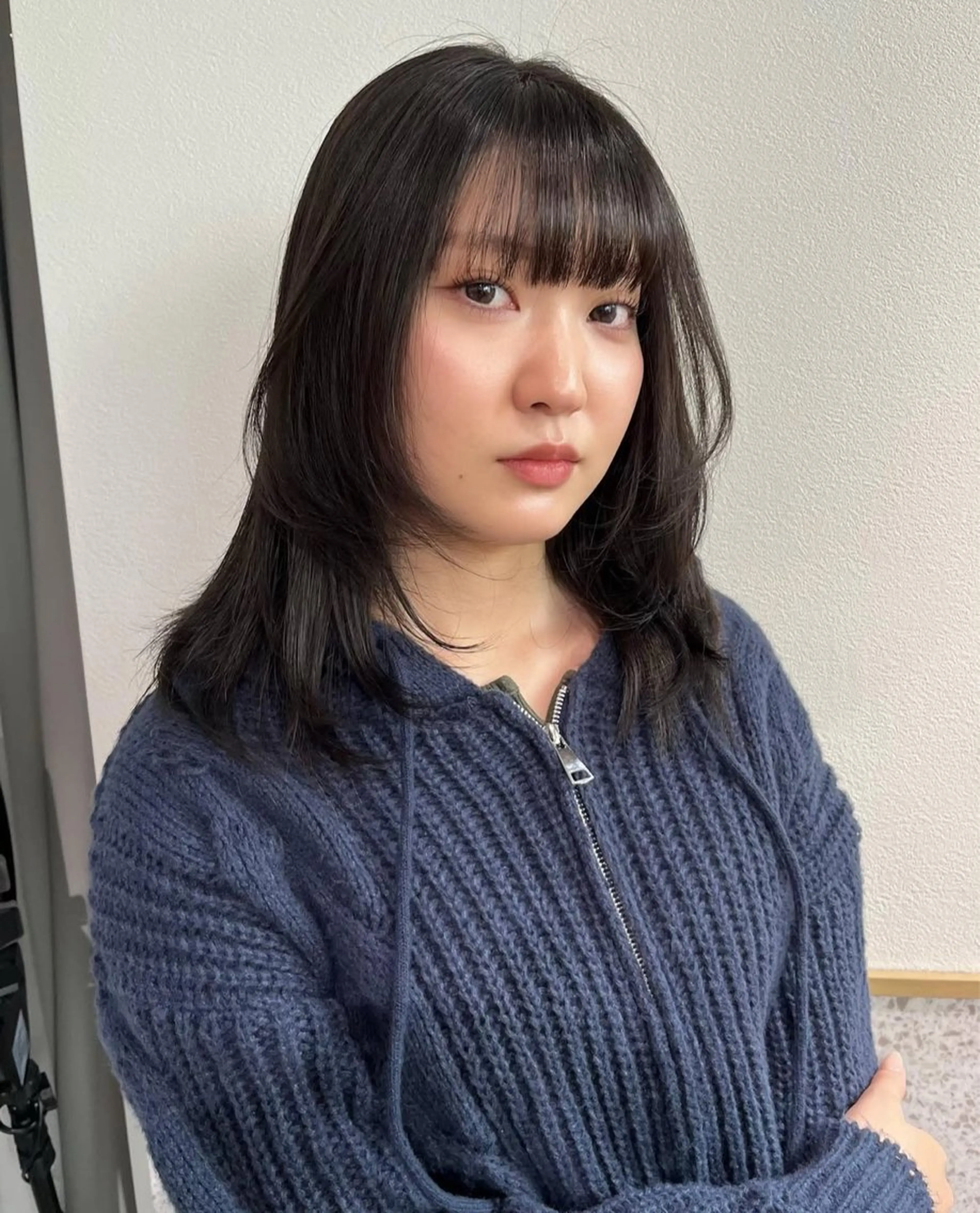 セミロング 顔まわりレイヤー 顔周りカット 髪質改善 レイヤーカット ヘアカラー トリートメント 髪質改善&艶カラー/ ほんだあみ (♡)のヘアスタイル