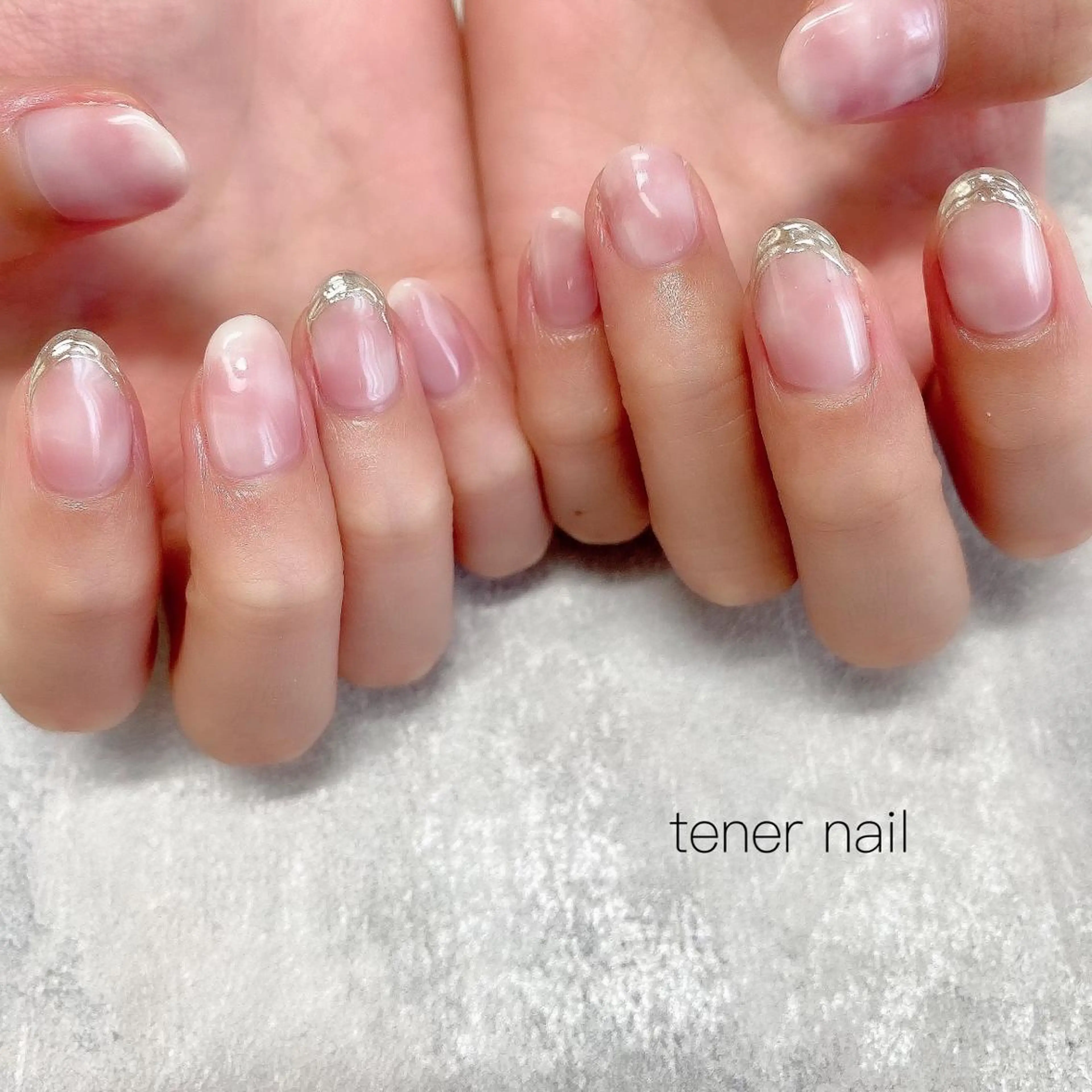 ネイル フレンチネイル 大理石ネイル(マーブル) ミラーネイル tener  nail  テネルネイル所属・テネルネイル tener nailのネイルデザイン