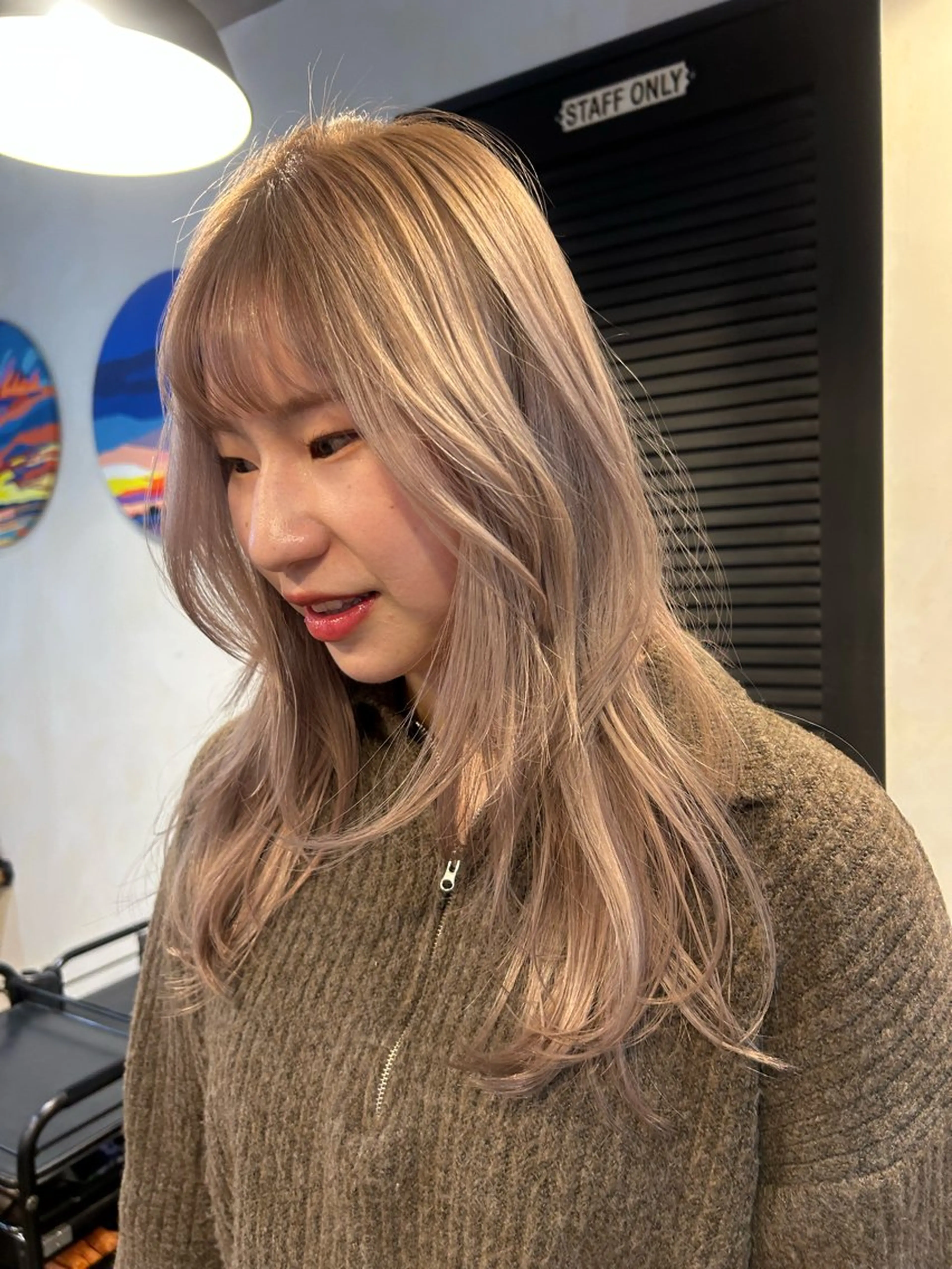 ロング カラー パーマ メンズ カット ヘアカラー レイヤー/透明感/ ブリーチなし/わかなのヘアスタイル