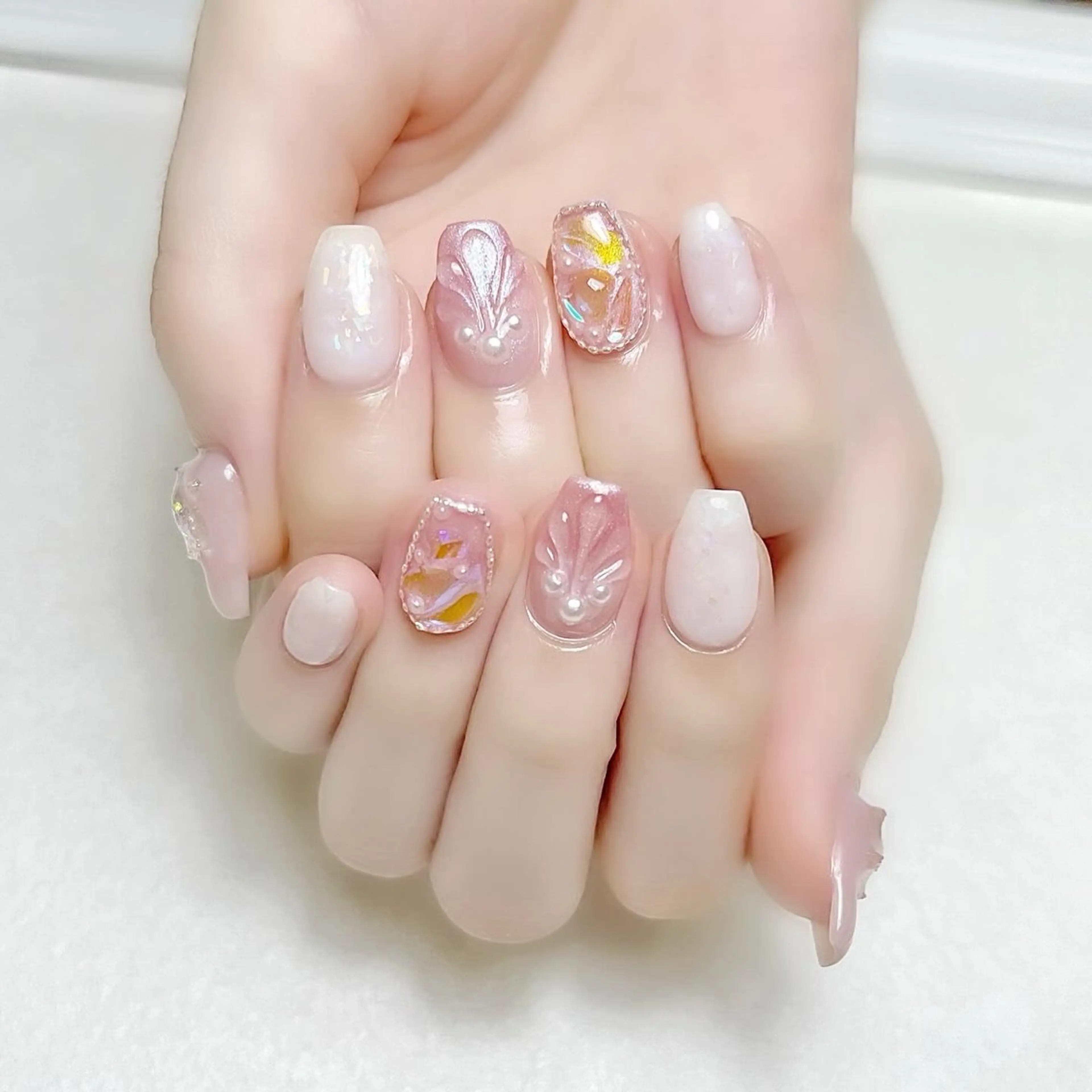 ネイル 氷ネイル・うるうるネイル ラメ(グリッター) ピンク 夏ネイル rouse nail RISATOのネイルデザイン