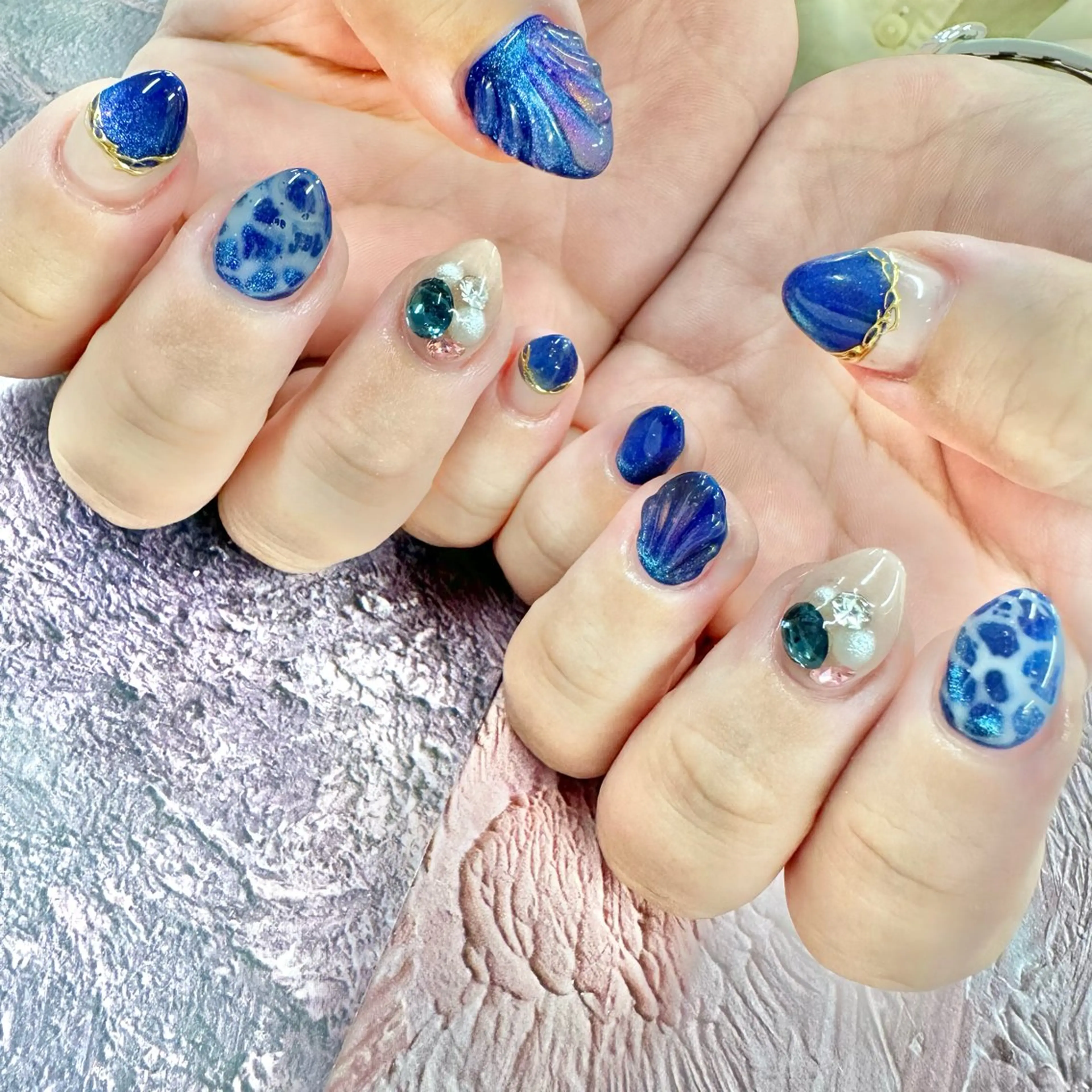 ネイル ブルー マグネットネイル 夏ネイル 🤎CHARME NAIL🤎のネイルデザイン