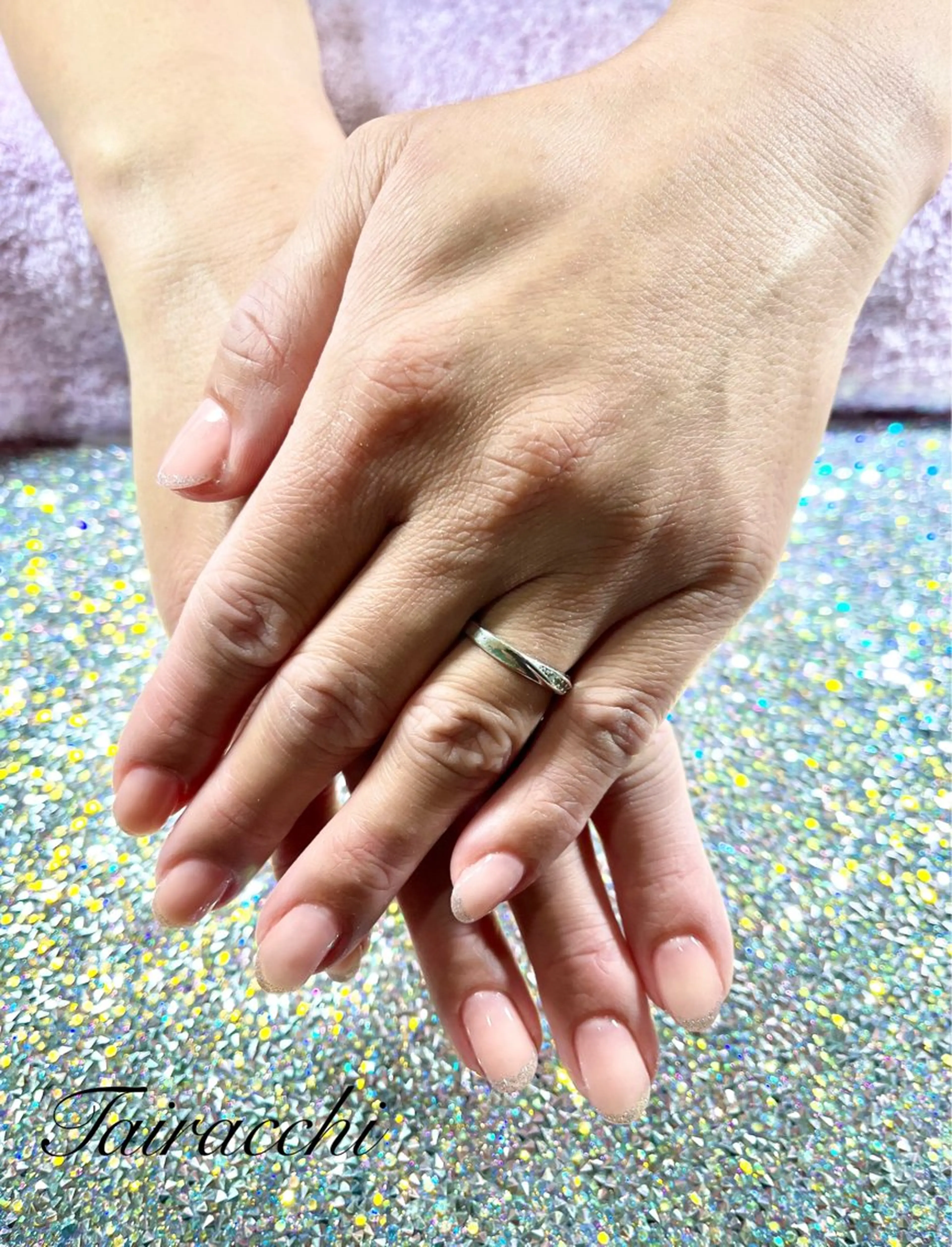 ネイル フレンチネイル キラキラネイル シルバー シンプルネイル ハンドネイル Tairacchi ﾀｲﾗｯﾁのエステ・リラクイメージ