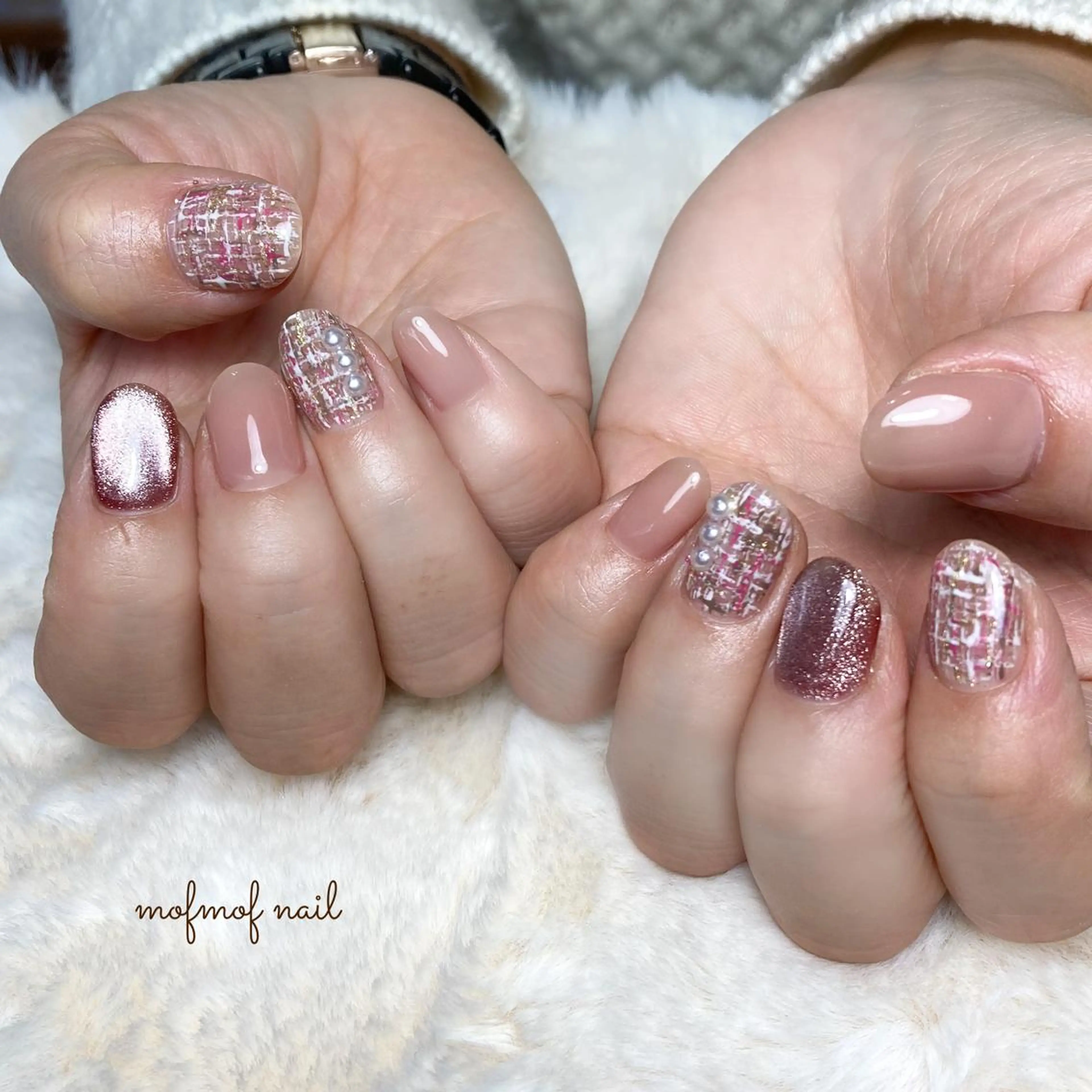 ネイル マグネットネイル ツイードネイル ハンドネイル mofmofnail 🌿shimizuのネイルデザイン