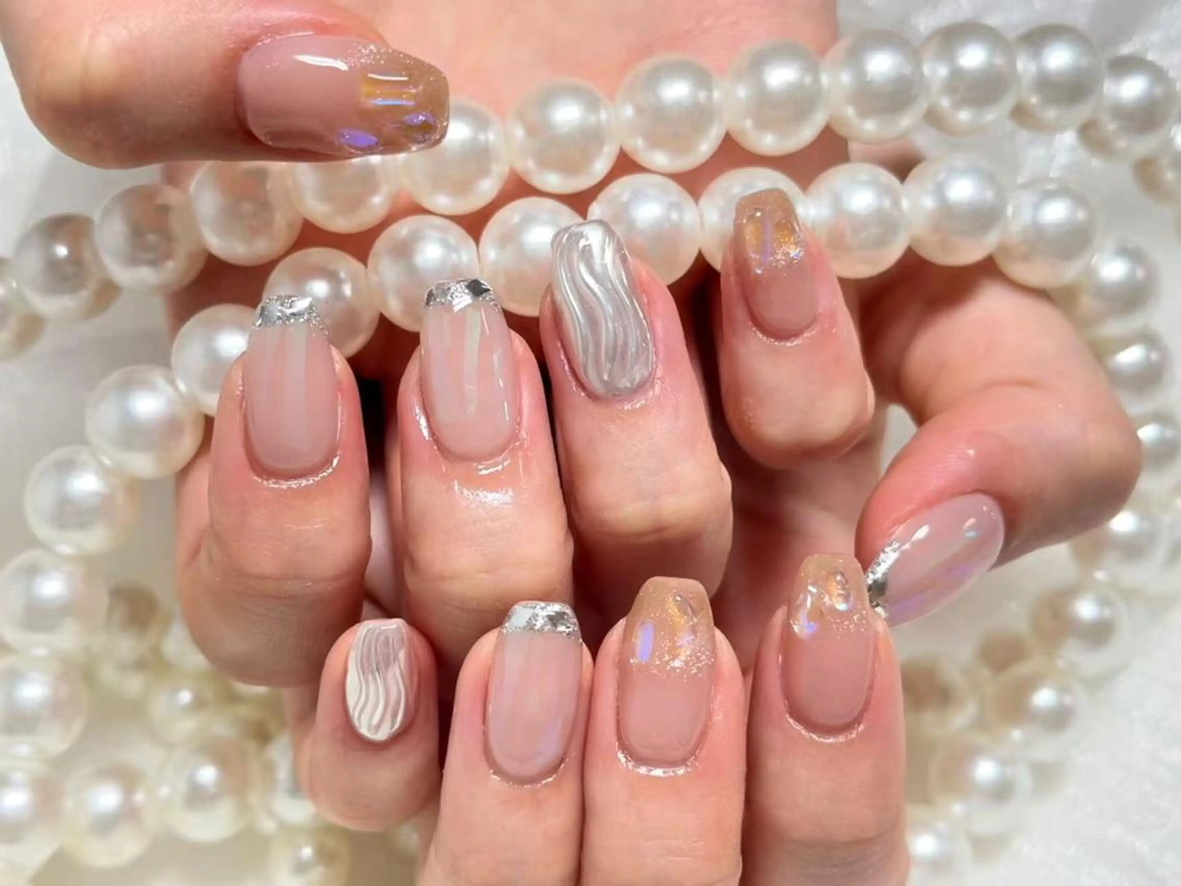 ネイル アートネイル クリアネイル 成人式 長さ出し フラッシュネイル ハンドネイル Ru na🍳のネイルデザイン