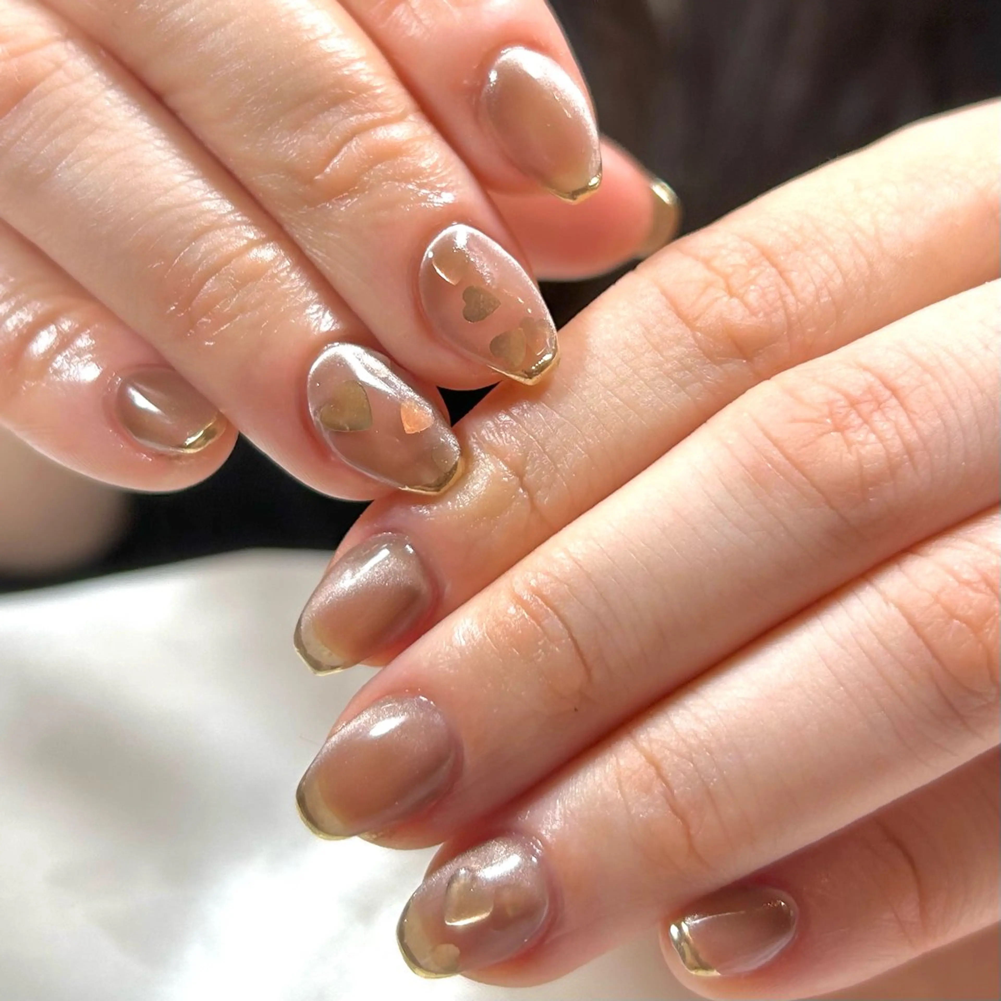 ネイル フレンチネイル ハート マグネットネイル ミラーネイル shine'an fuka🌿🫧のネイルデザイン