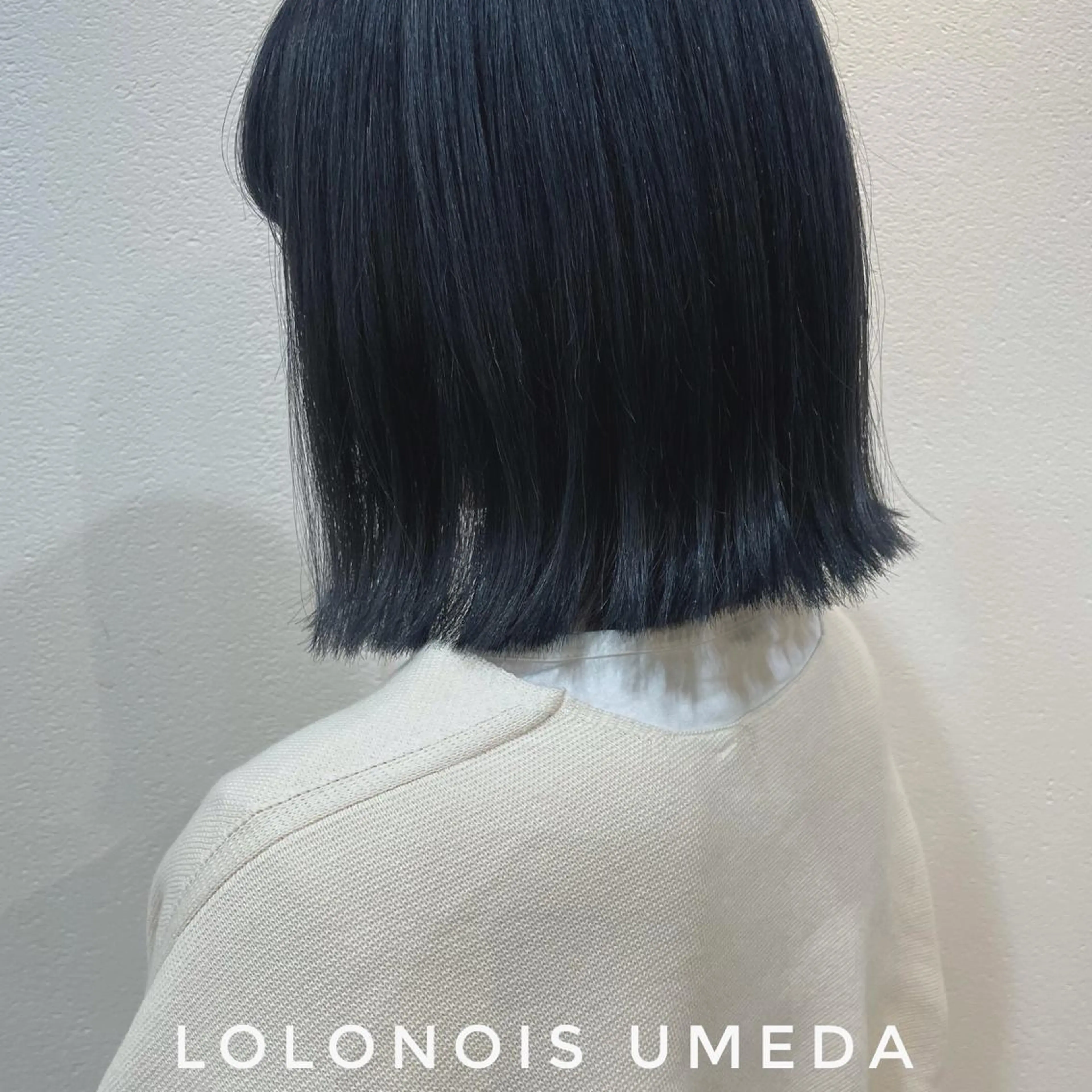 ミディアム カラー 黒髪 ブルーカラー ブルーブラック Lolonois梅田 /Okazaki:)のヘアスタイル