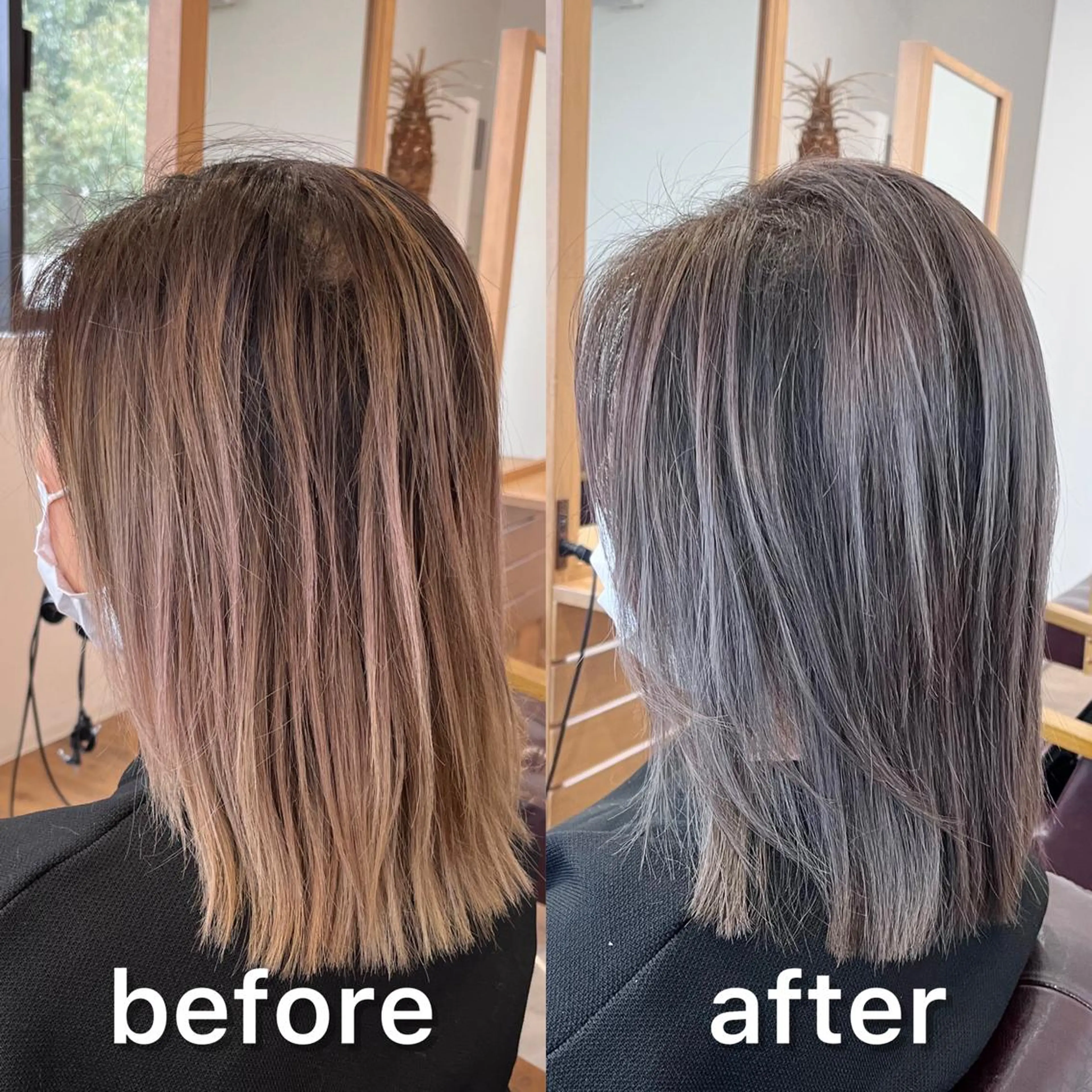 ミディアム カラー バレイヤージュ ブリーチ グレージュ レイヤーカット トリートメント KIZU 髪質改善 オカルト怪談のヘアスタイル