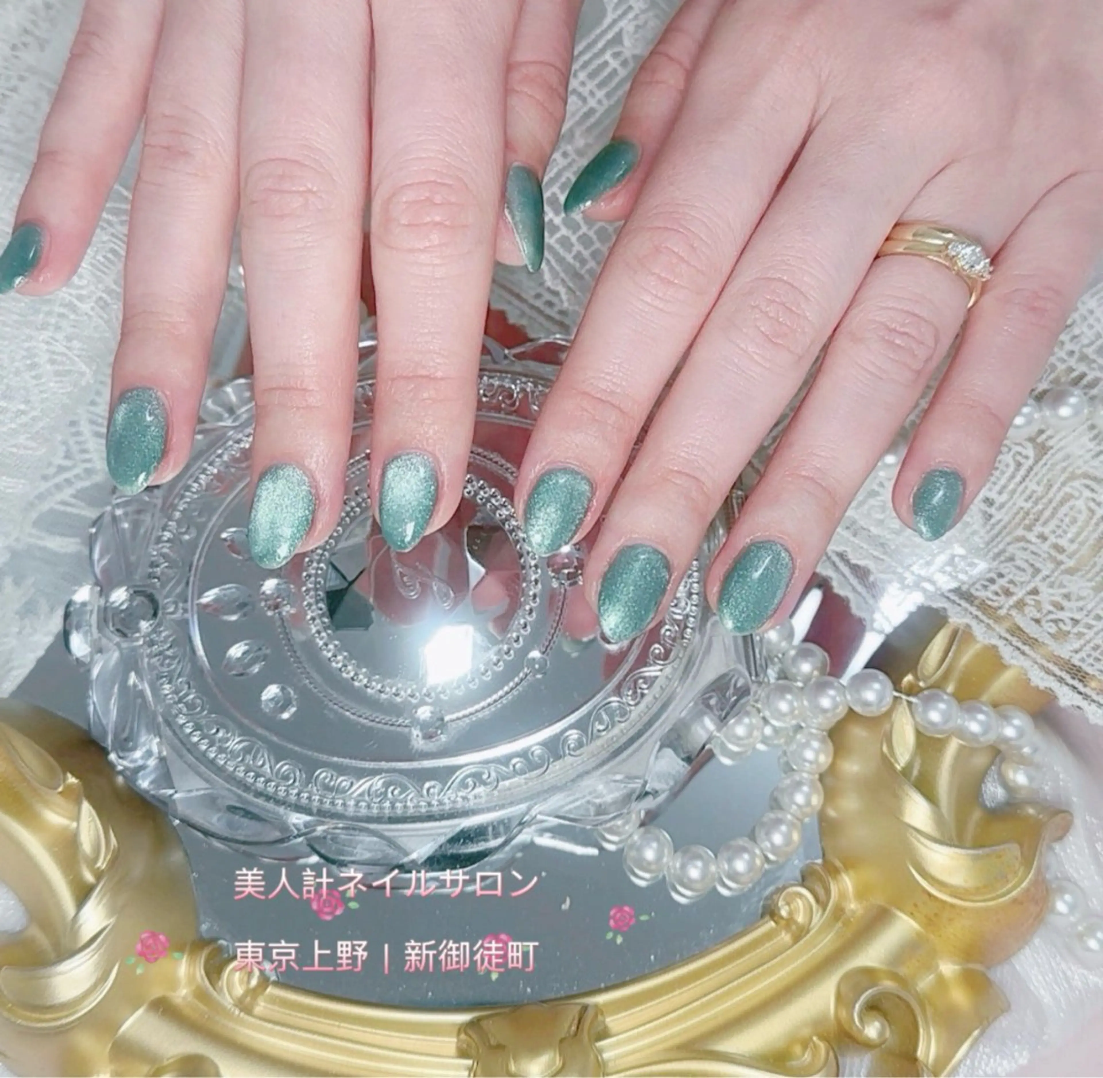 ネイル グリーン マグネットネイル ハンドネイル 美人計ネイルサロン所属・中山 美月のネイルデザイン