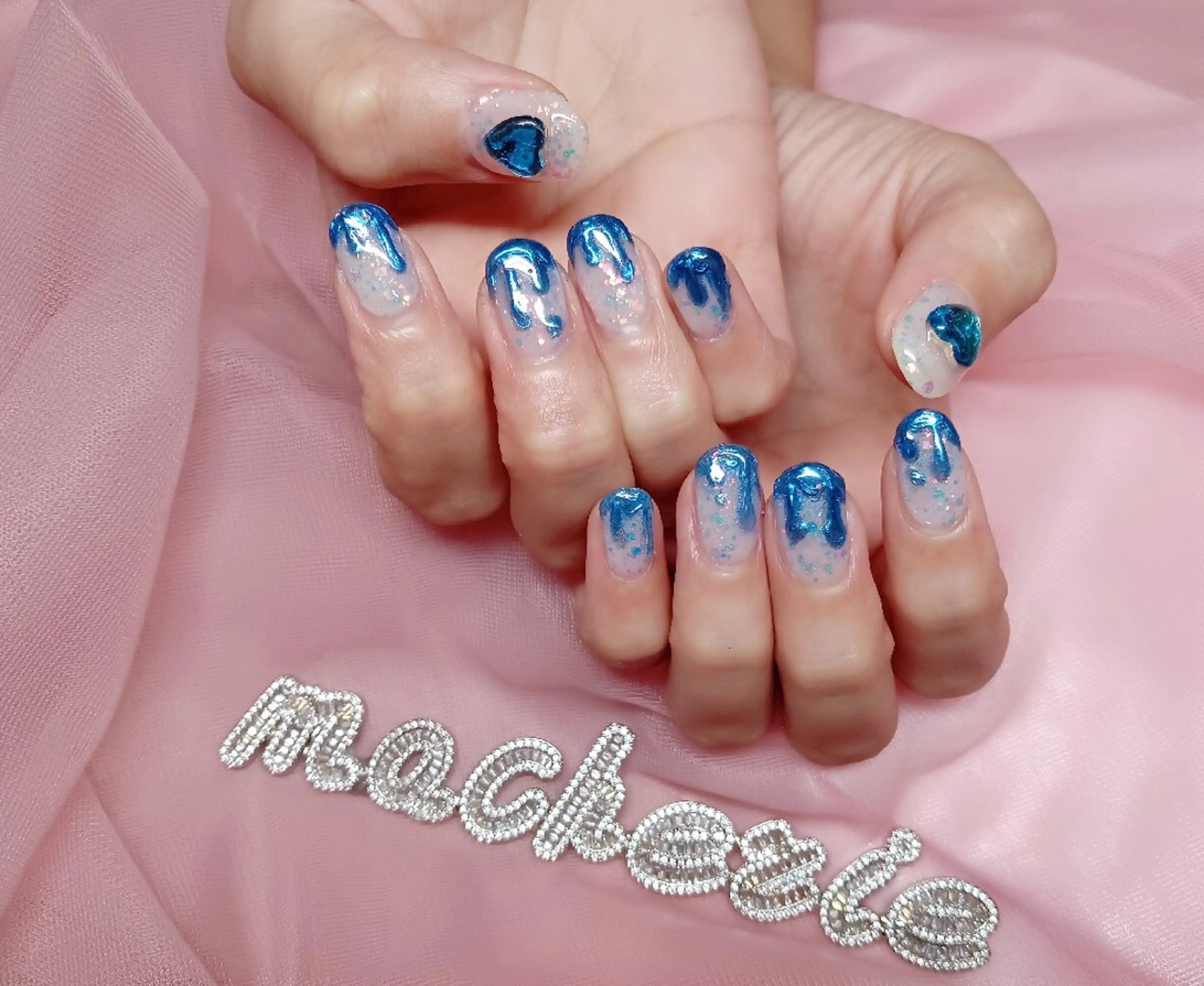 ネイル ブルー ハンドネイル Nail Salon macherieのネイルデザイン