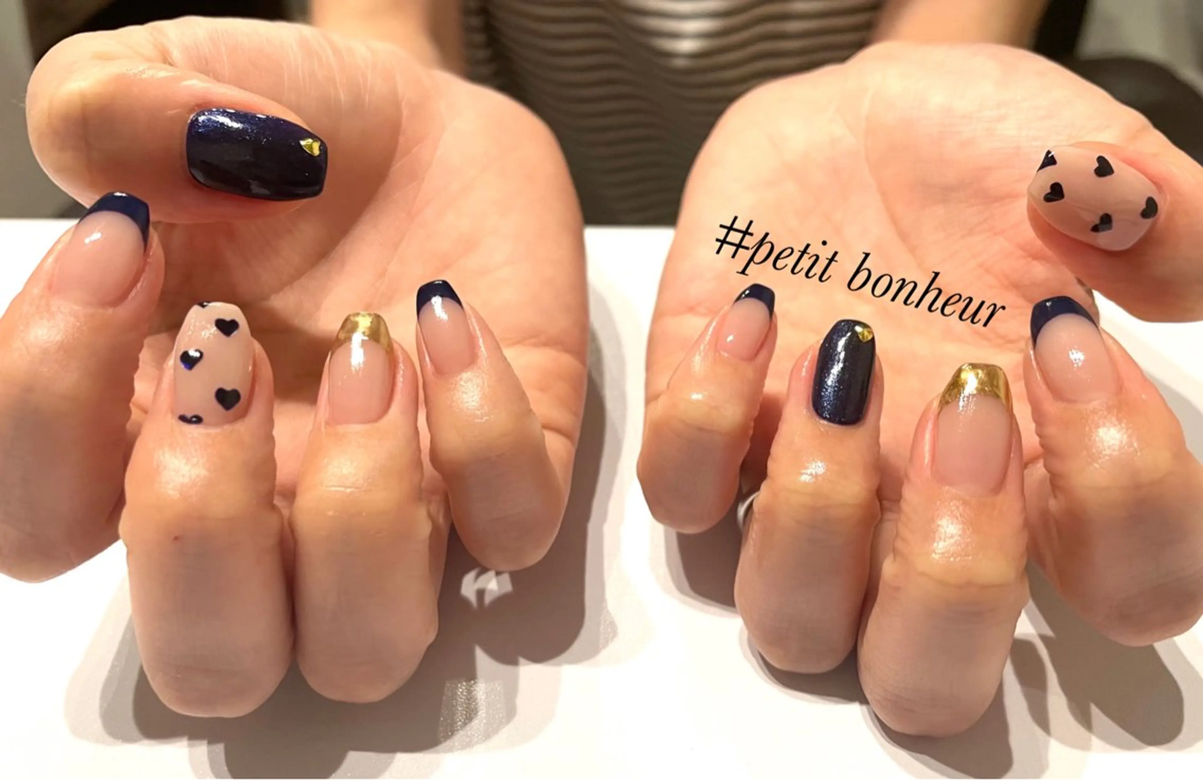 ネイル フレンチネイル ハート ミラーネイル Mas Miのネイルデザイン