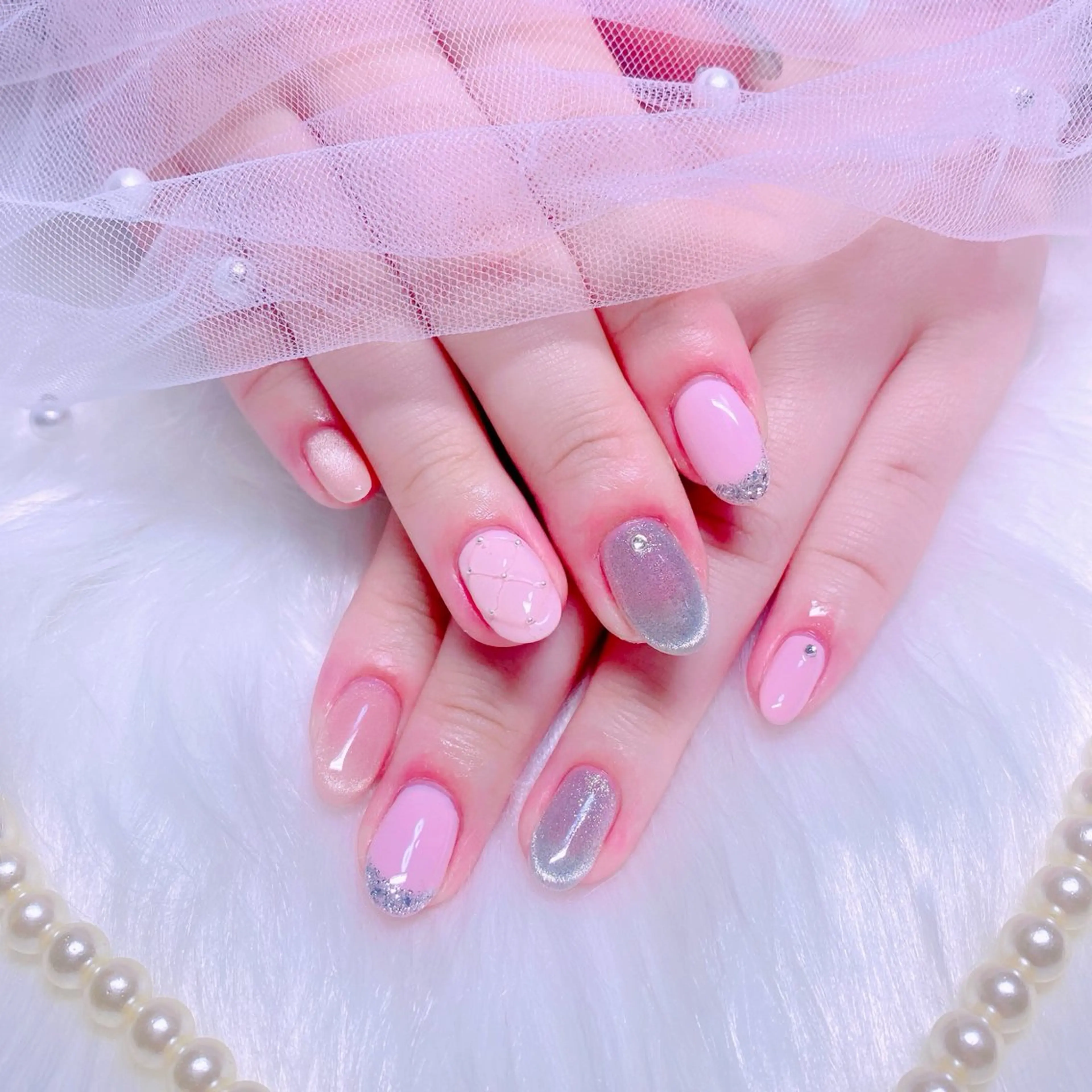 ネイル マグネットネイル 持ち込み ピンク Nail Yunaのネイルデザイン