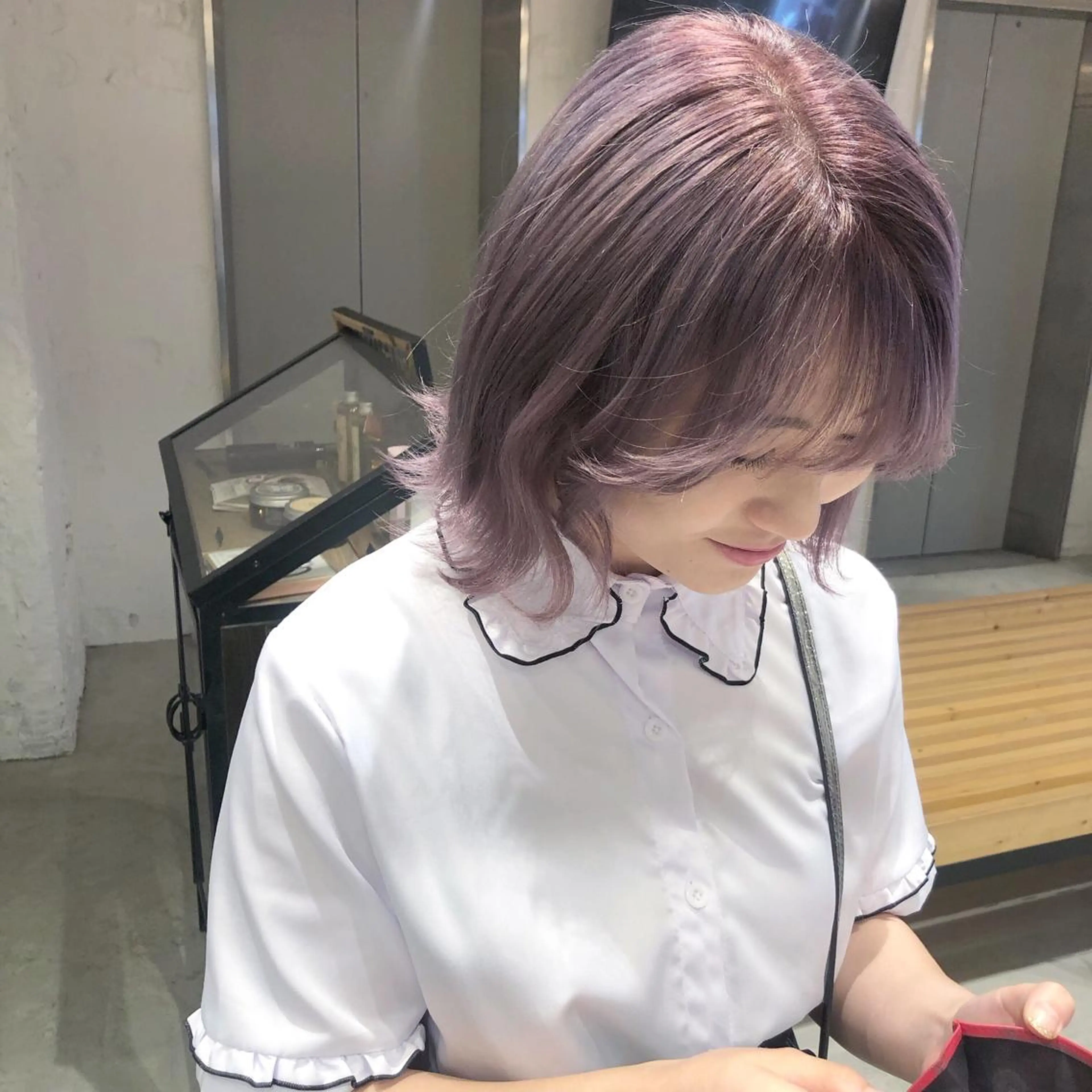 ミディアム ピンクラベンダー ORIKA 美容室のヘアスタイル