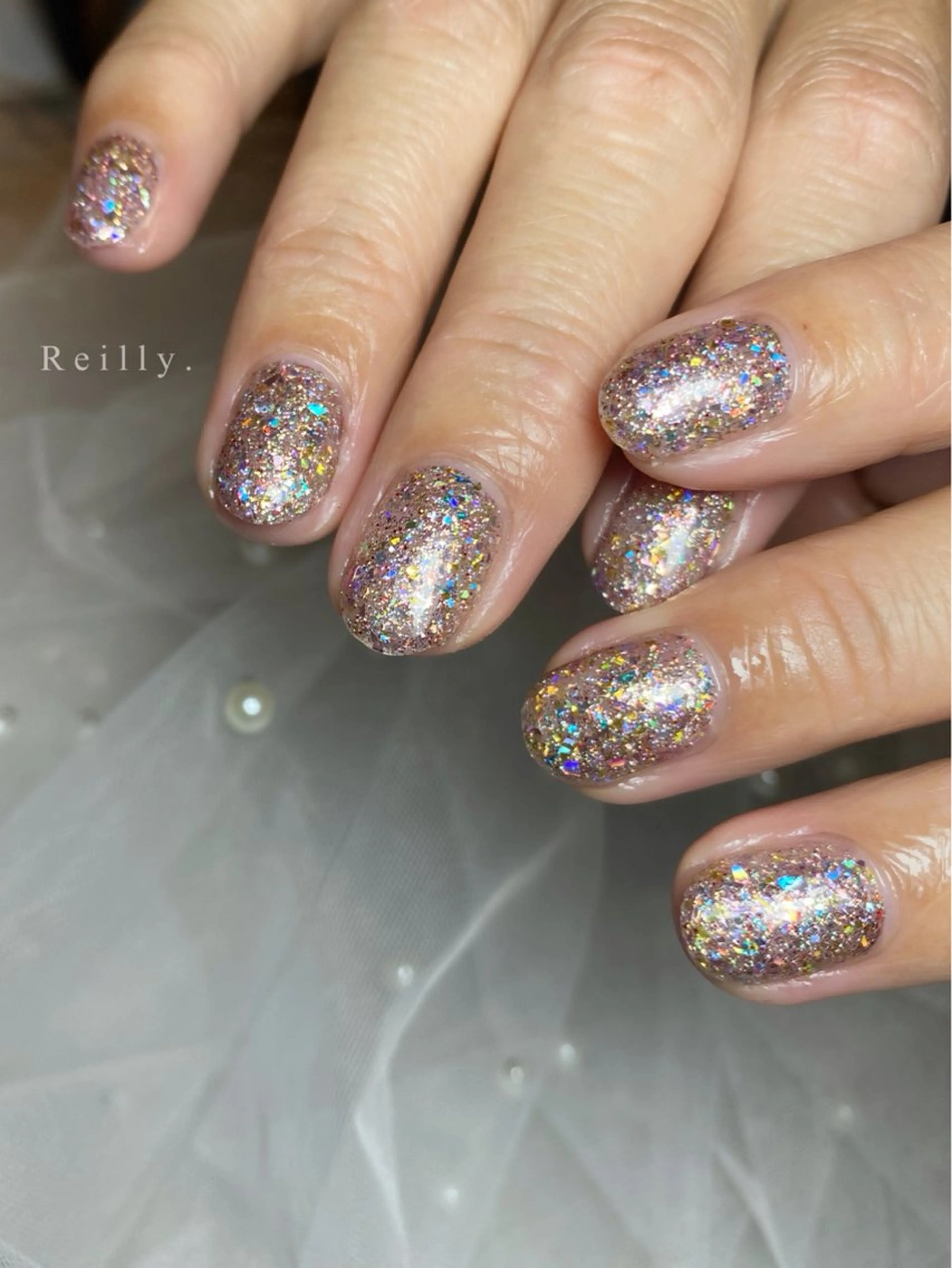 ネイル フラッシュネイル フレンチネイル ジェルネイル グラデーション ラメ(グリッター) ハンドネイル ハンドケア REILLY.　private nail salon所属・Marina 《REILLY.》のネイルデザイン