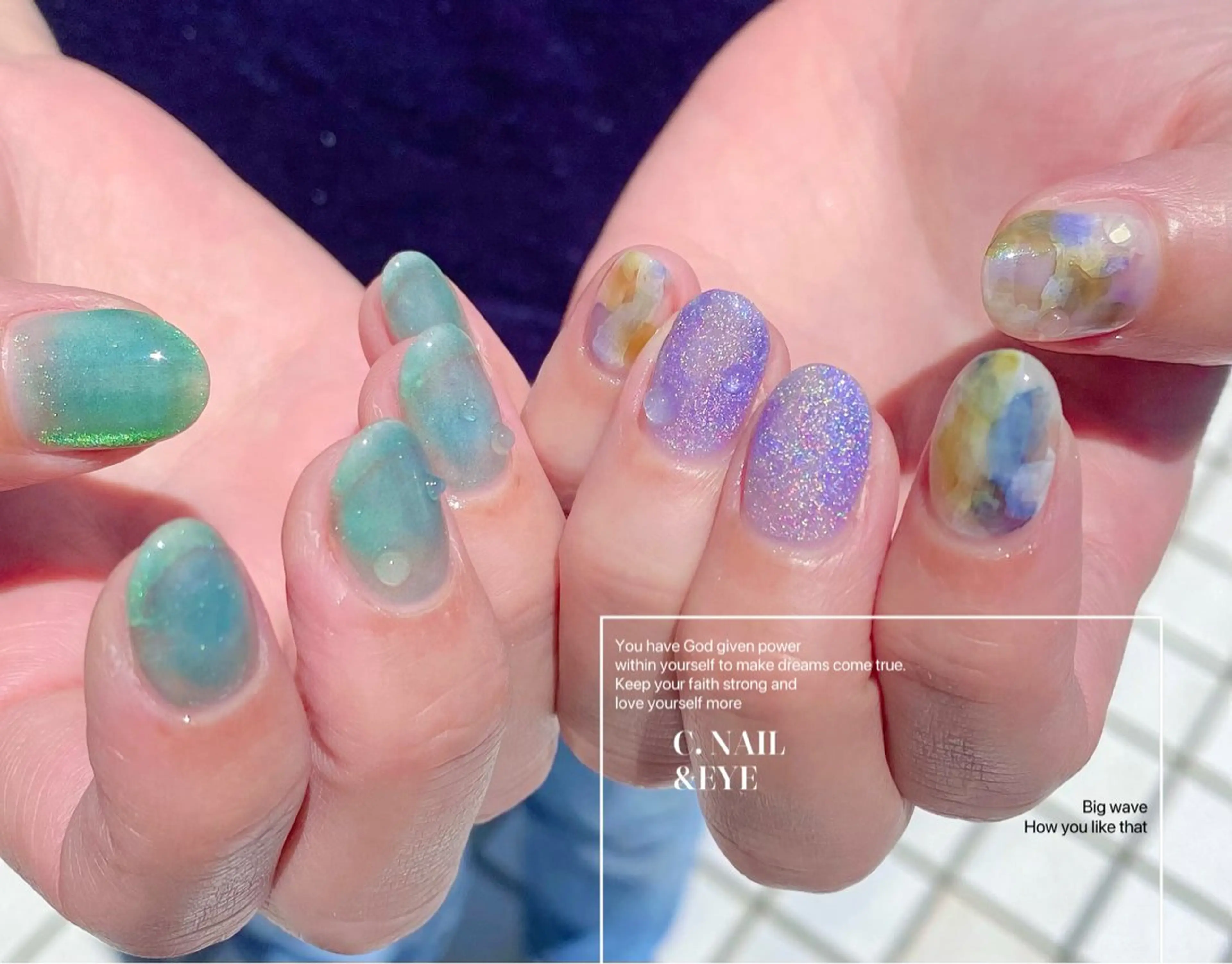 ネイル フラッシュネイル フットネイル 氷ネイル・うるうるネイル マグネットネイル ミラーネイル C.Nail &Eye筑紫駅のネイルデザイン