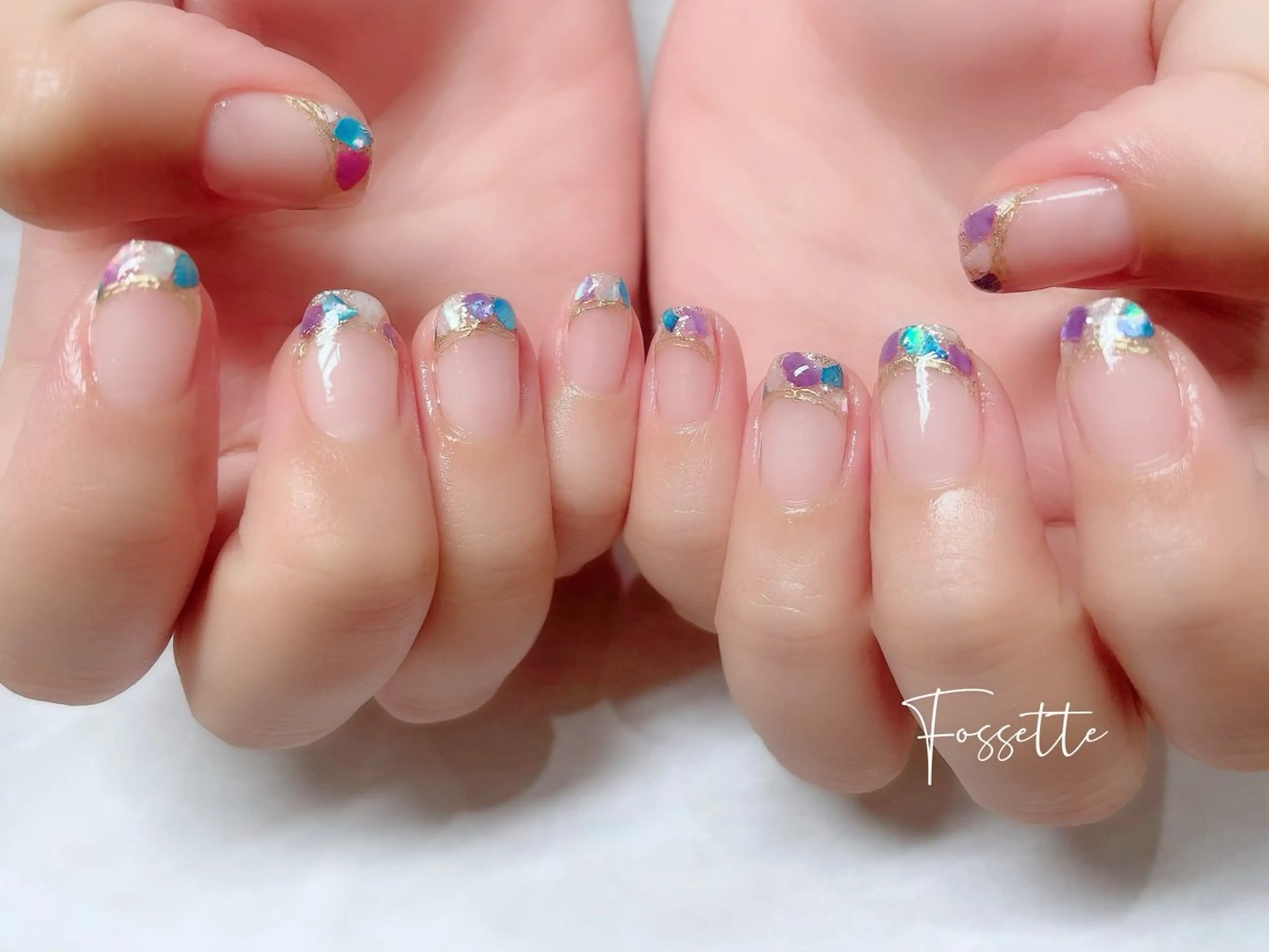 ネイル クリアネイル フレンチネイル ミラーネイル nailsalon Fossetteのネイルデザイン