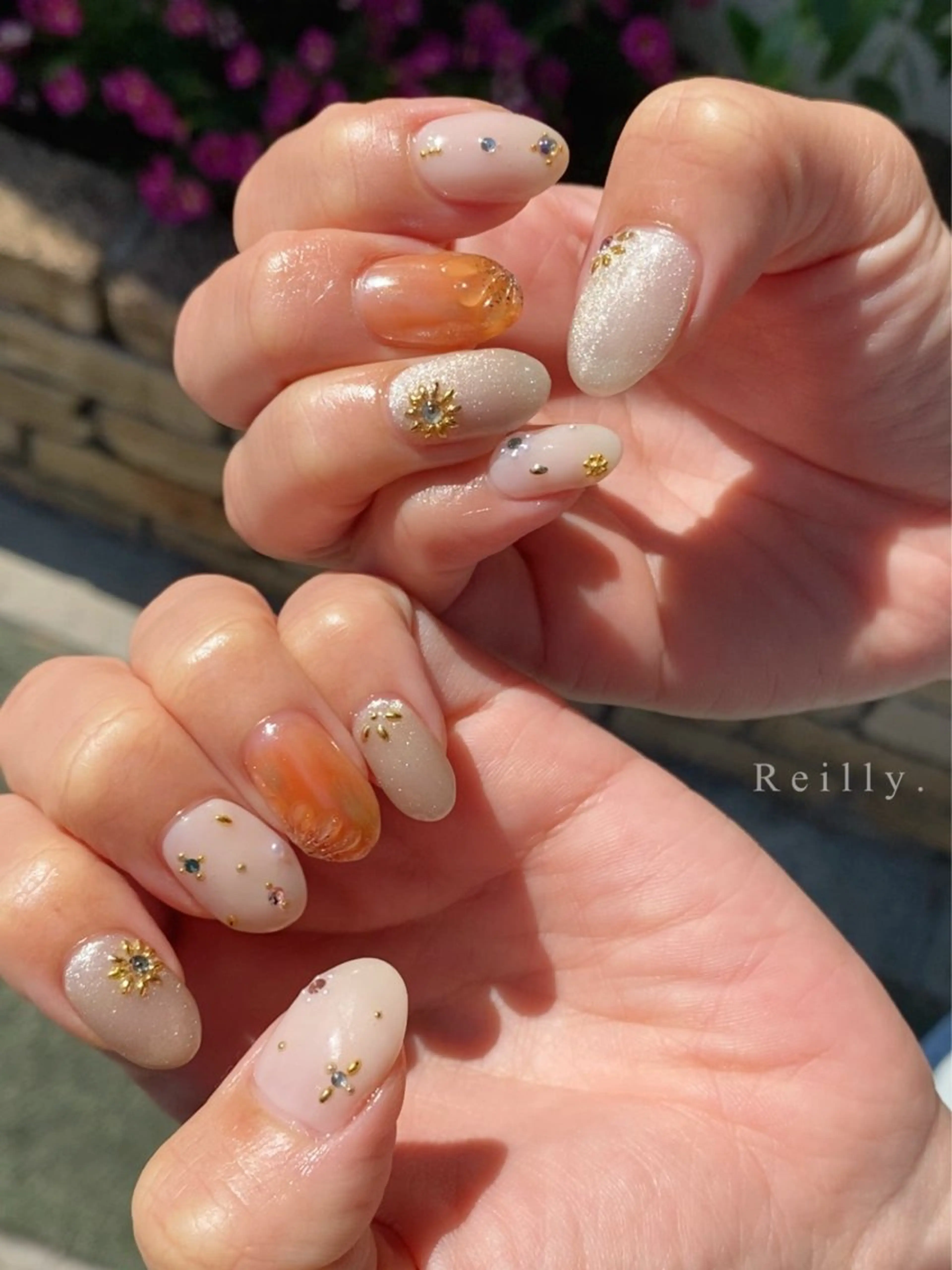 ネイル フラッシュネイル フレンチネイル ジェルネイル グラデーション ラメ(グリッター) REILLY.　private nail salon所属・Marina 《REILLY.》のネイルデザイン