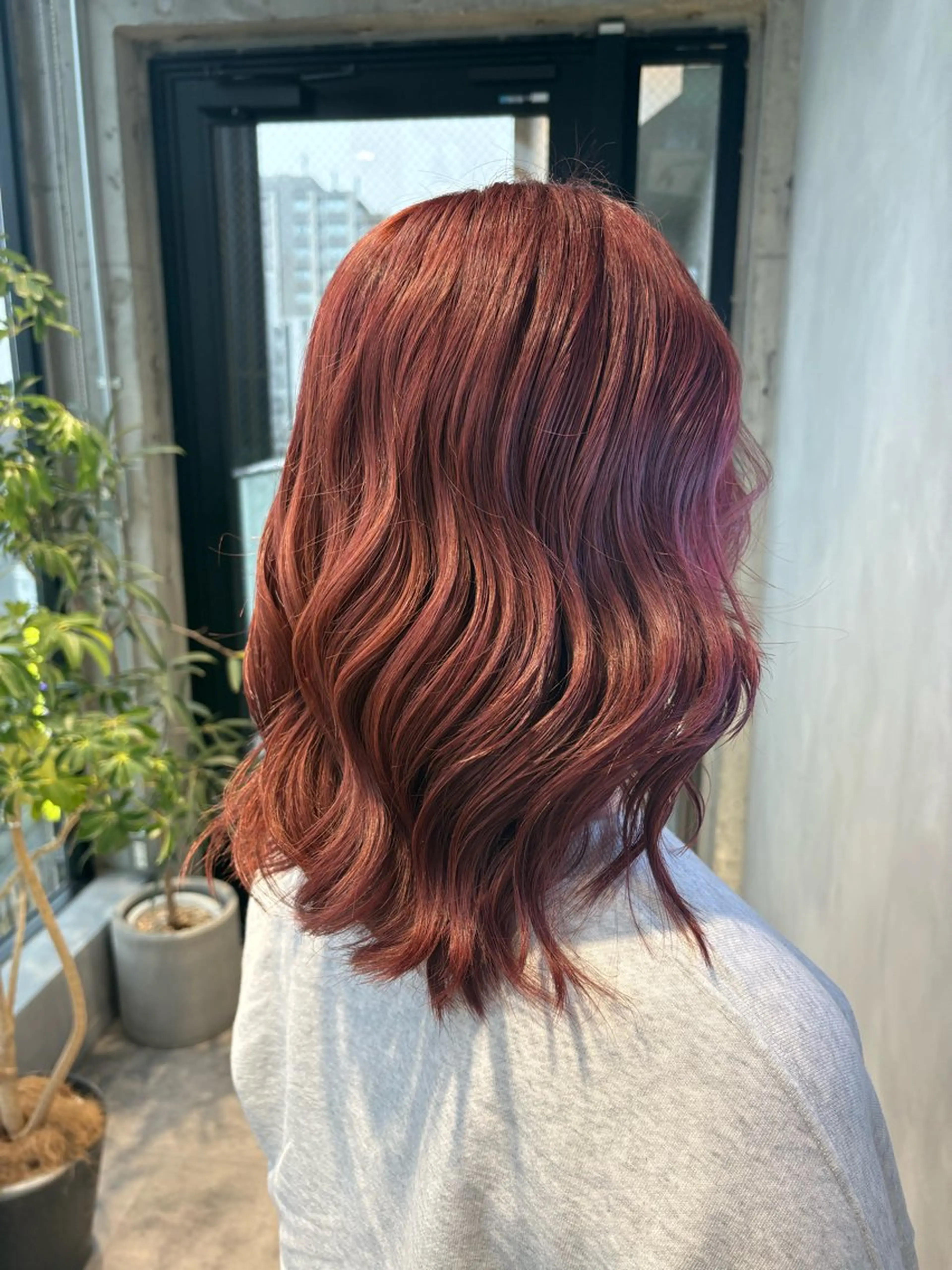 セミロング カラー レッドカラー ヘアカラー 茅ヶ崎/ハイトーン/ Ramuのヘアスタイル