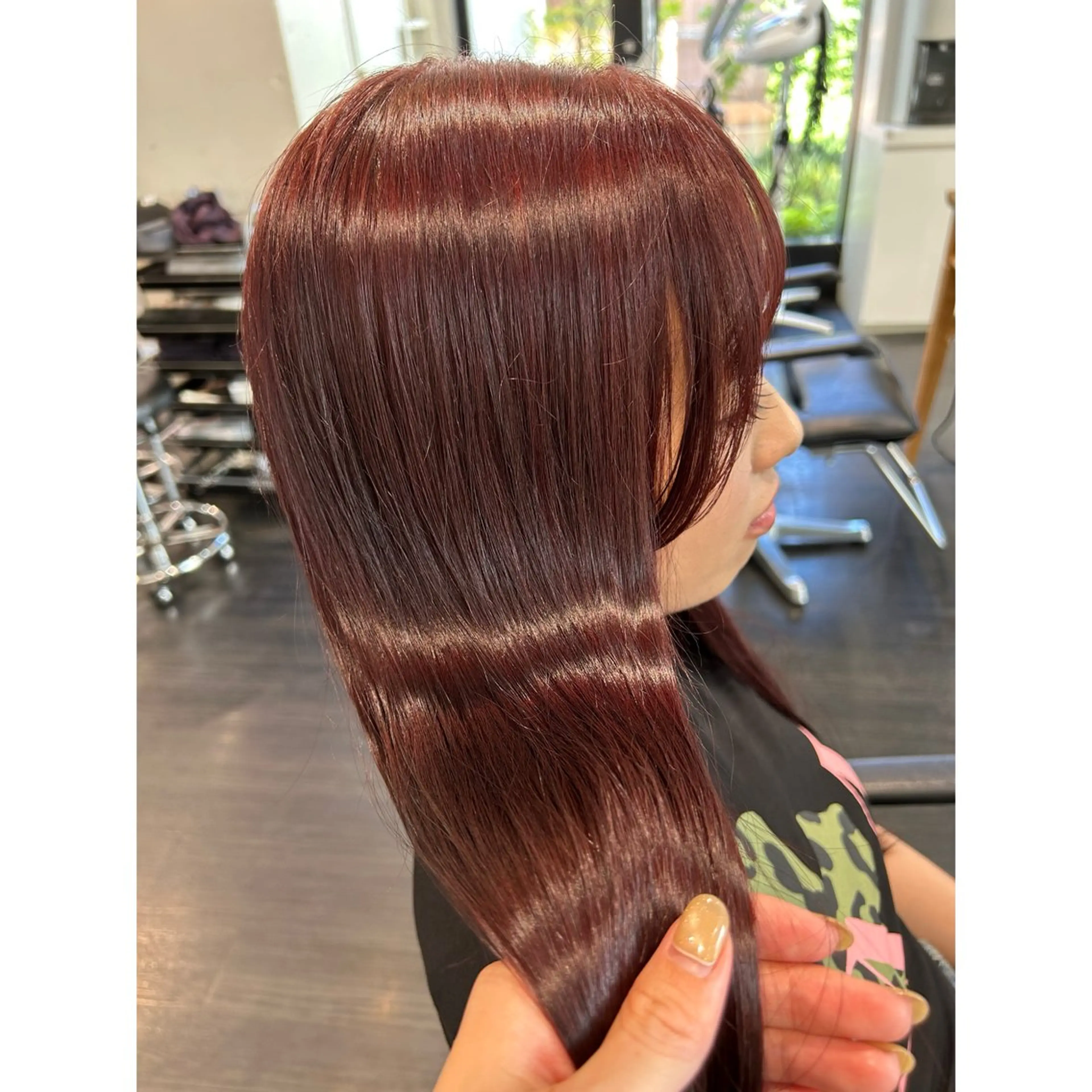 ロング カラー ブリーチ カシス ダブルカラー ブリーチなしカラー レッドカラー ヘアカラー トリートメント ◎かしま◎暖色ｶﾗｰ /ﾒﾝｽﾞﾊﾟｰﾏのヘアスタイル