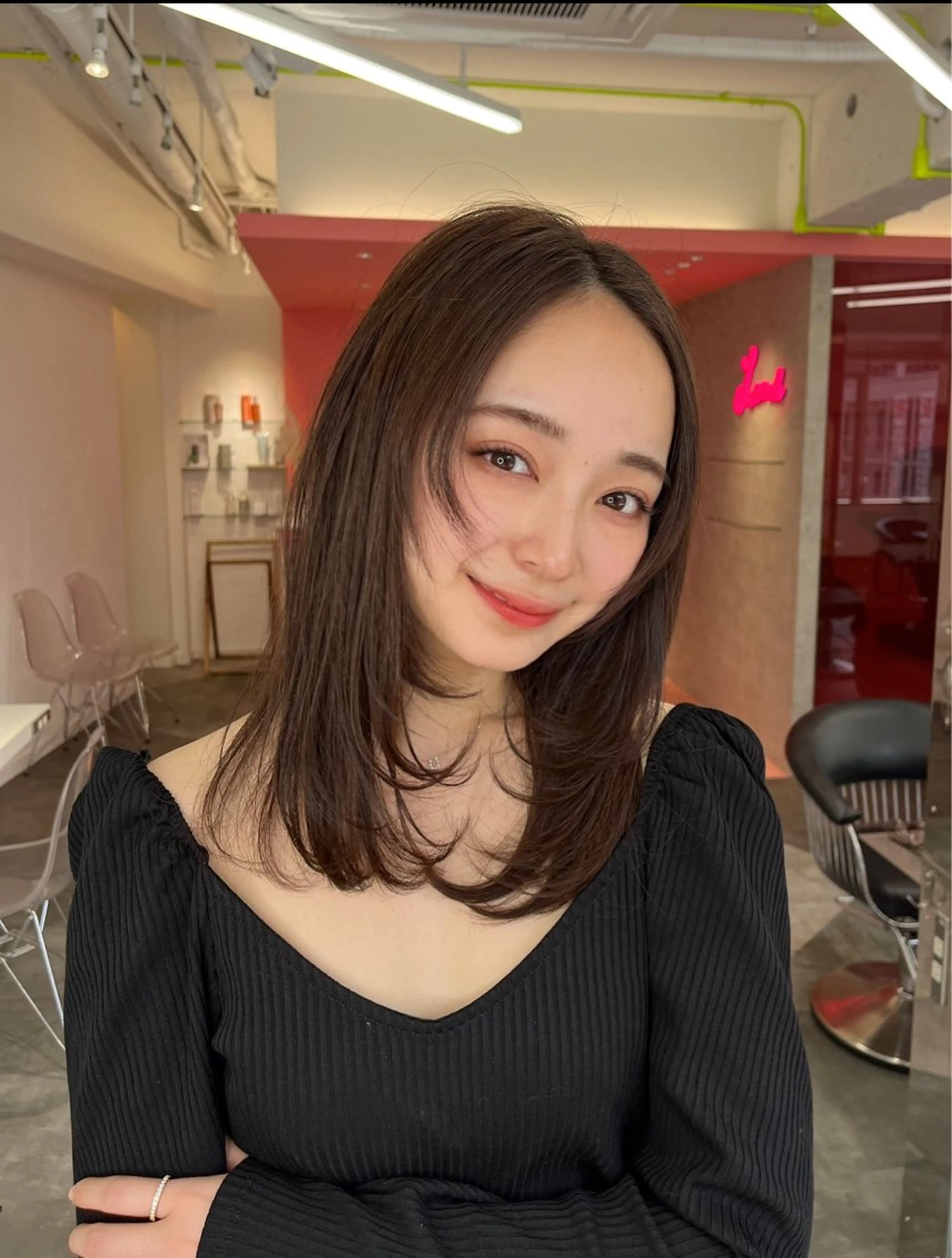 ミディアム 山崎/ボブ縮毛矯正 レイヤー髪質改善のヘアスタイル