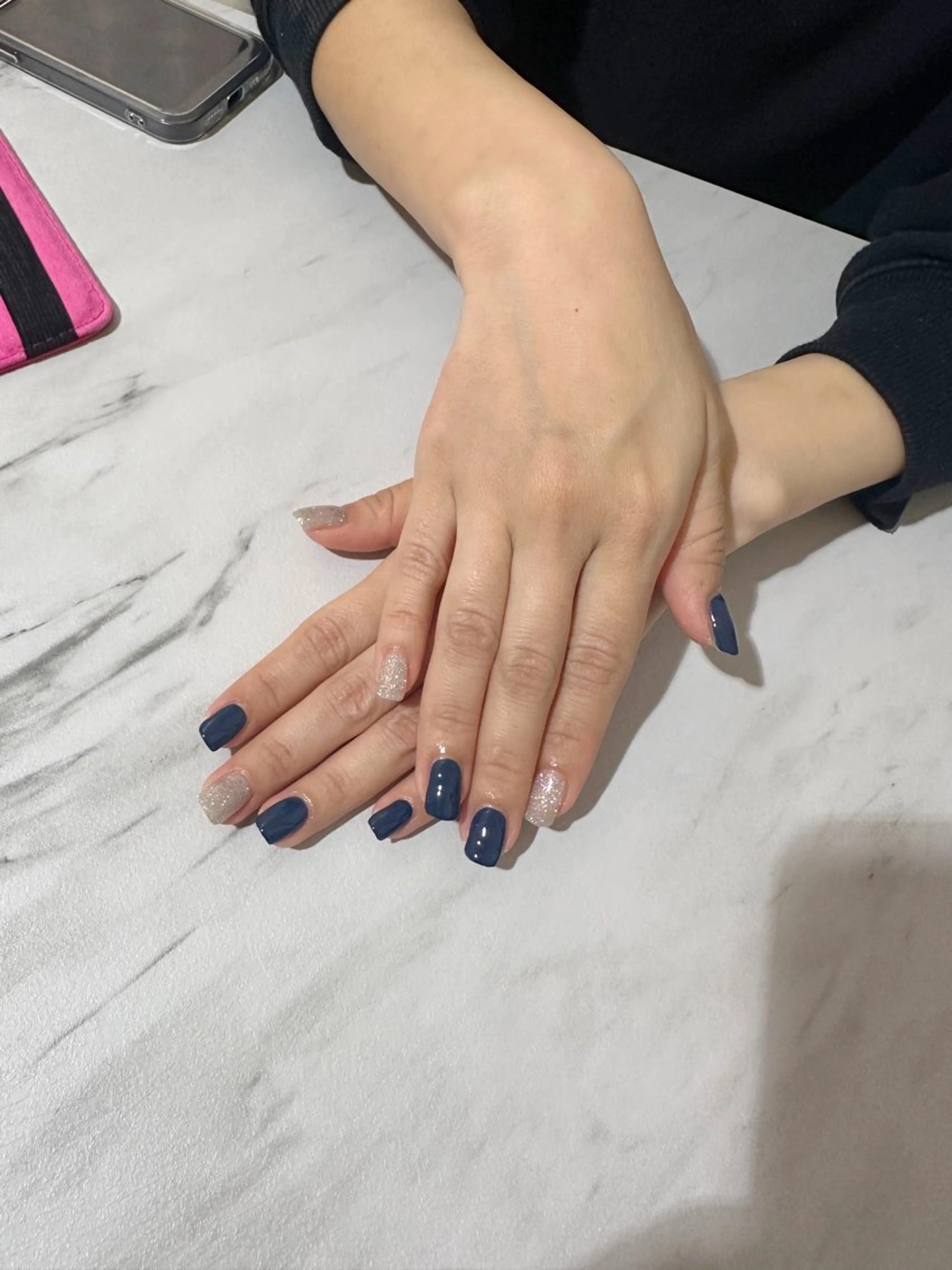 ネイル フラッシュネイル ネイビー シルバー ハンドネイル NAIL SALON LUEURのネイルデザイン
