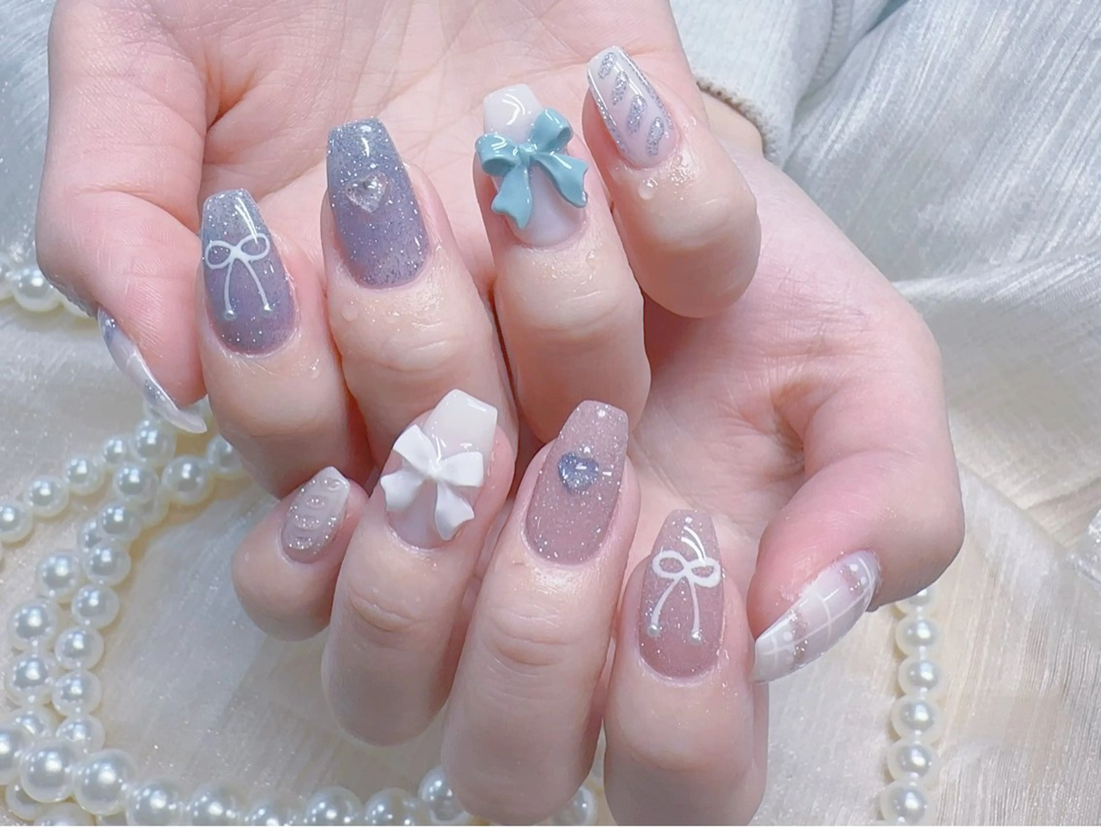 ネイル リボン ハンドネイル MO MO🐻のネイルデザイン