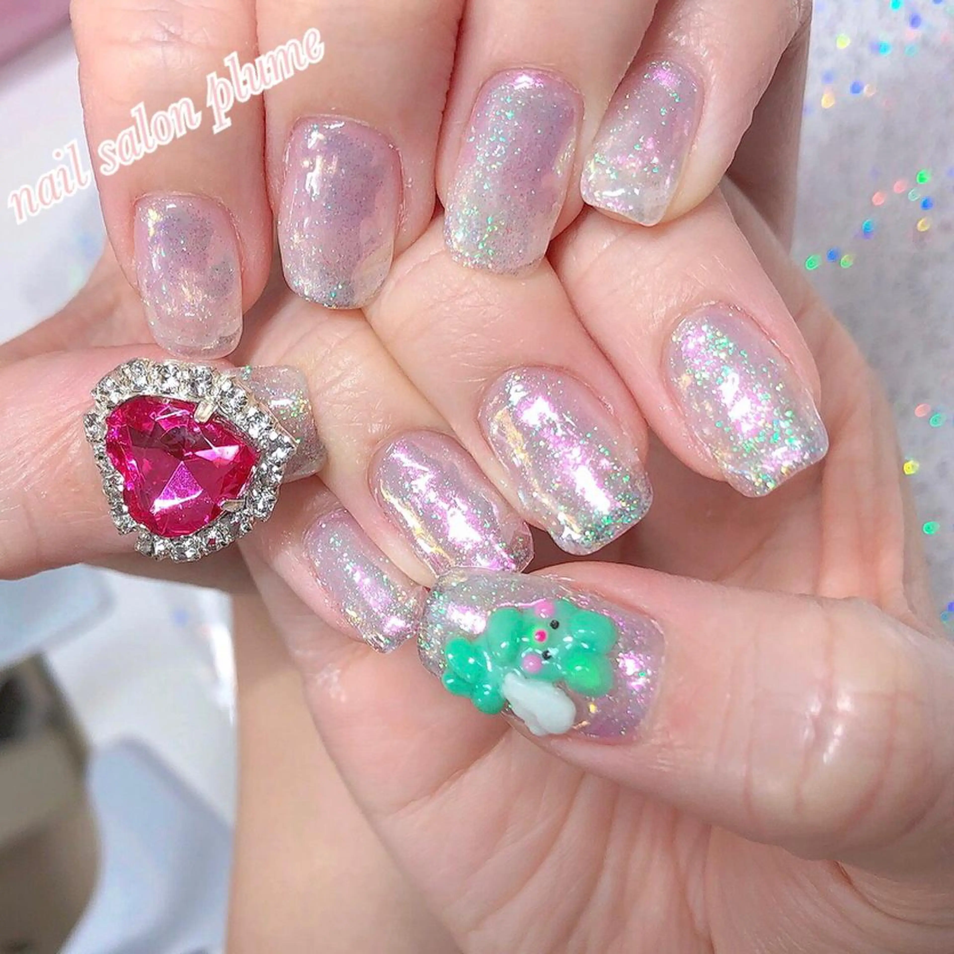 ネイル アートネイル オーロラネイル 長さ出し ハート 氷ネイル・うるうるネイル ハンドネイル plume nail ☆韓国ネイルのネイルデザイン