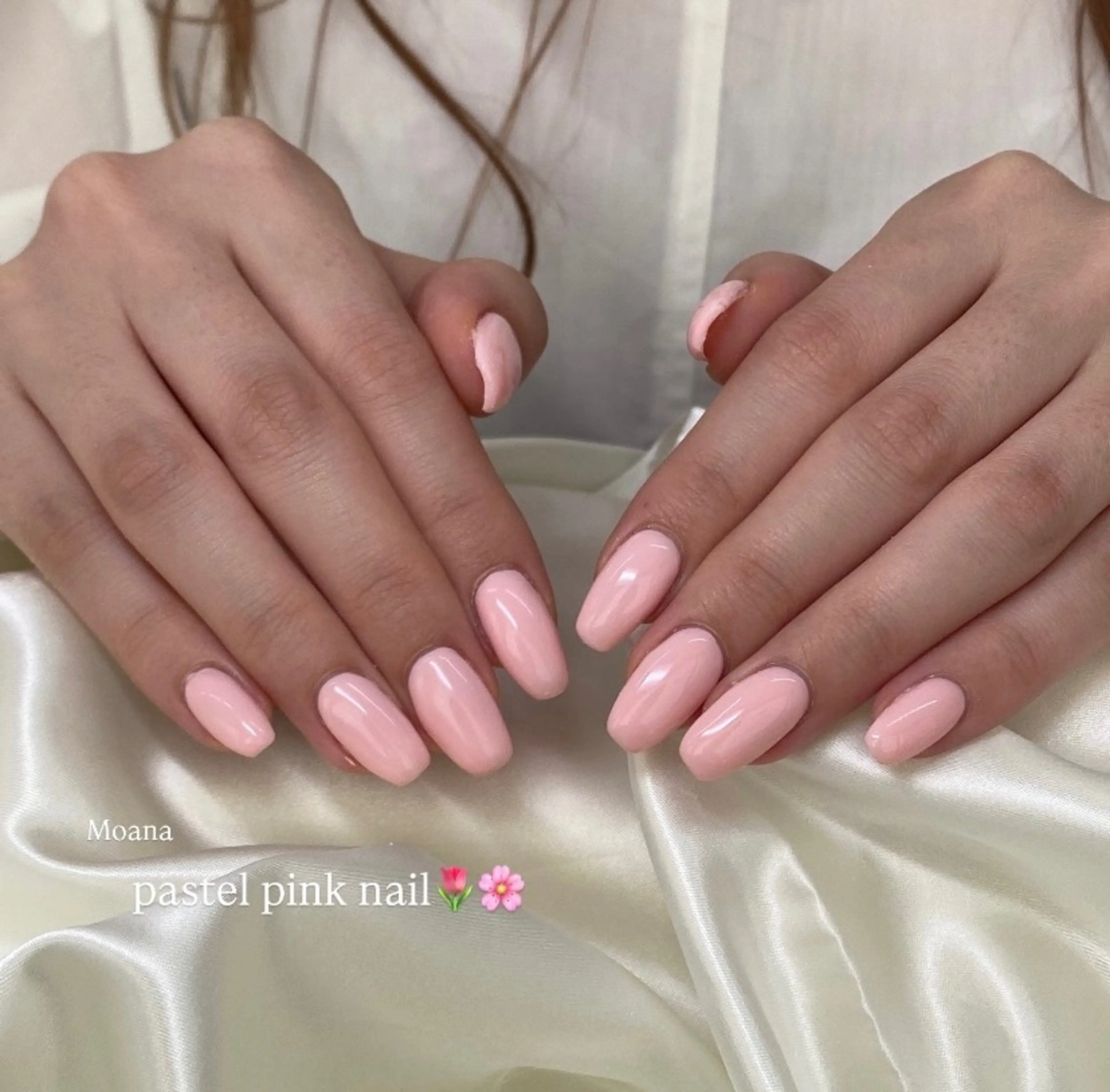 ネイル 韓国ネイル ワンカラーネイル ピンク 春ネイル スクエアネイル ハンドネイル MoanaNail Manamiのネイルデザイン