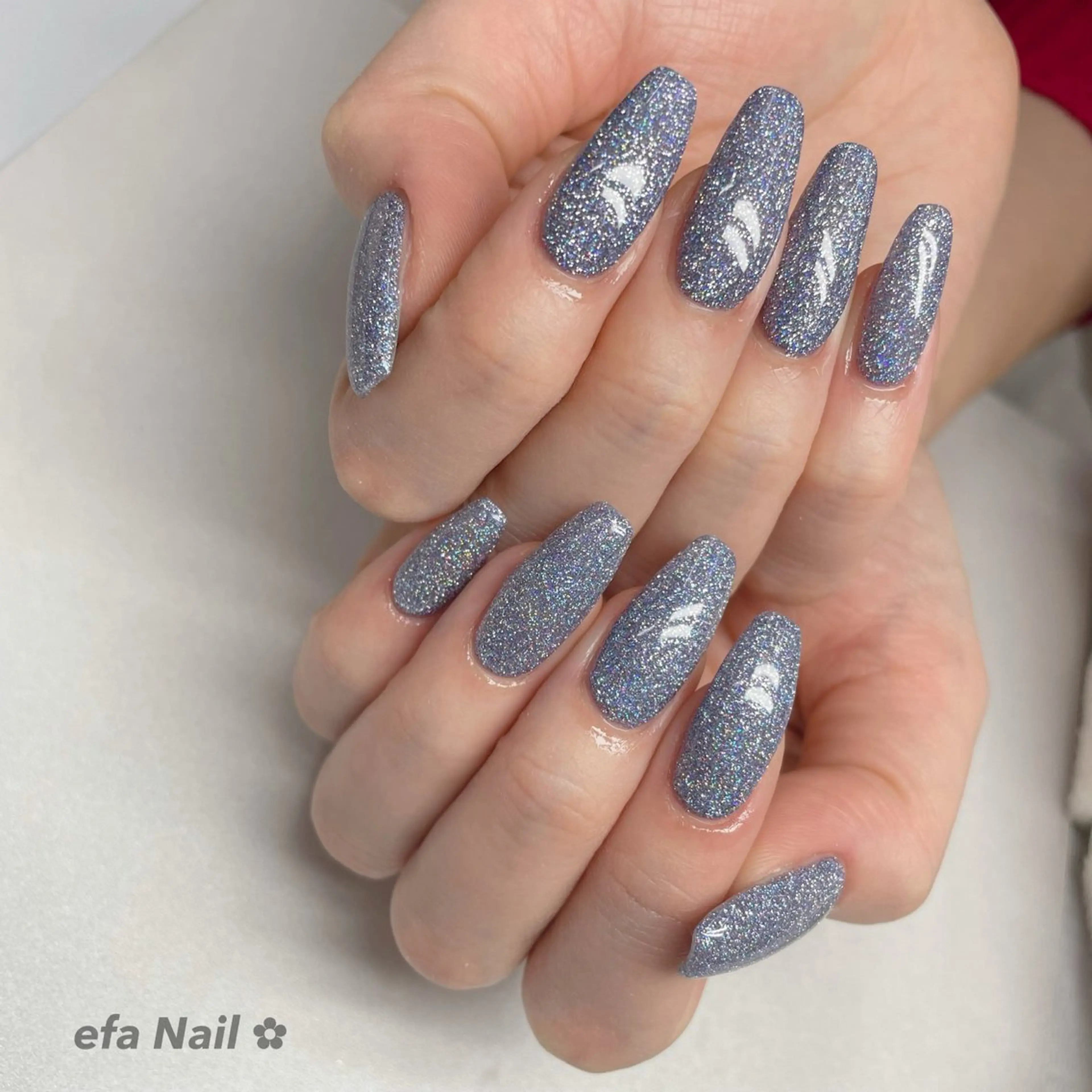 ネイル ブルー フラッシュネイル ラメ(グリッター) ハンドネイル efa's  EyeNail-おもろまち-所属・efa Nail 🌺Okinawaのネイルデザイン