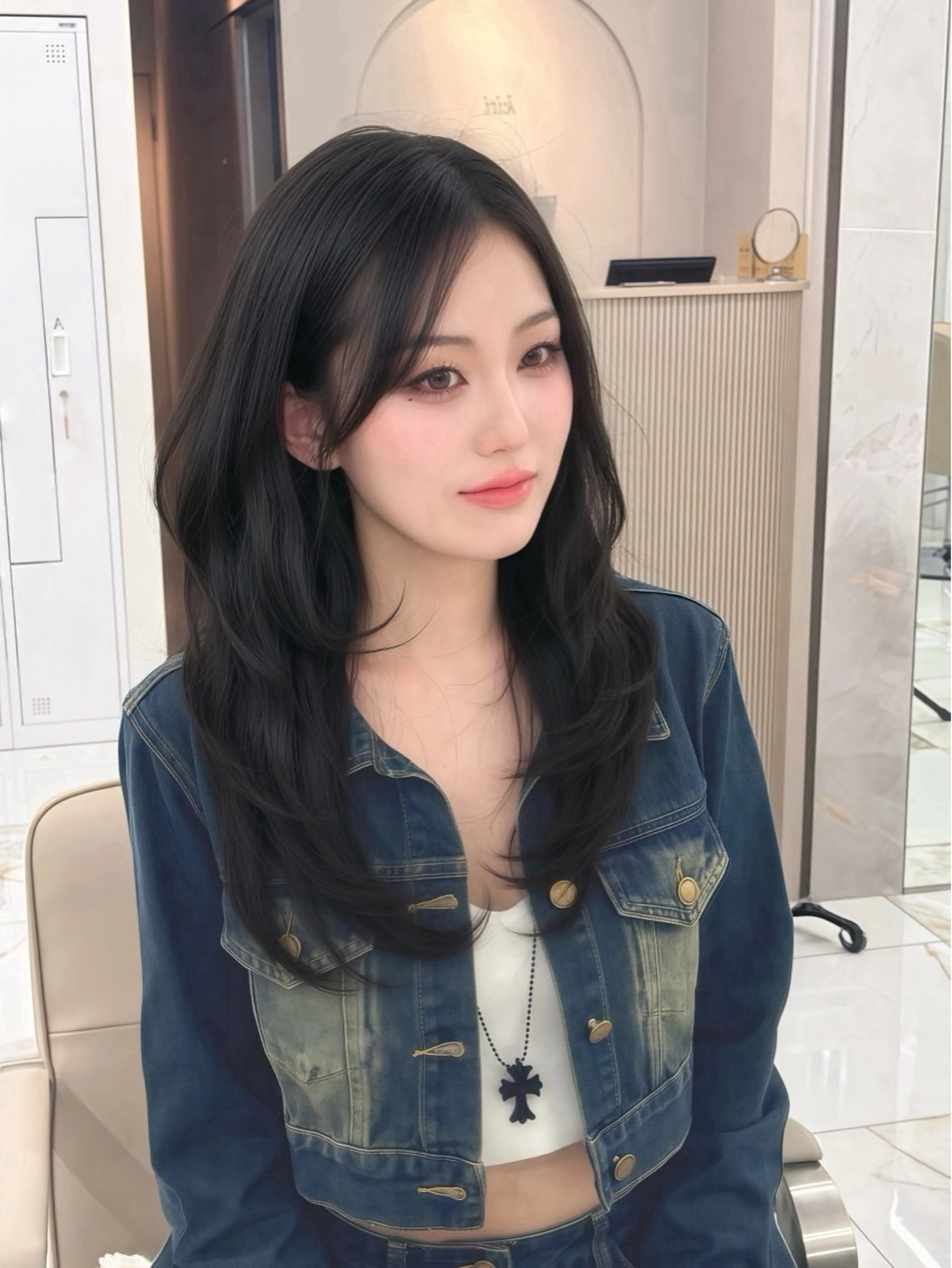 ロング のり🐼顔まわり/ 韓国/レイヤーカットのヘアスタイル