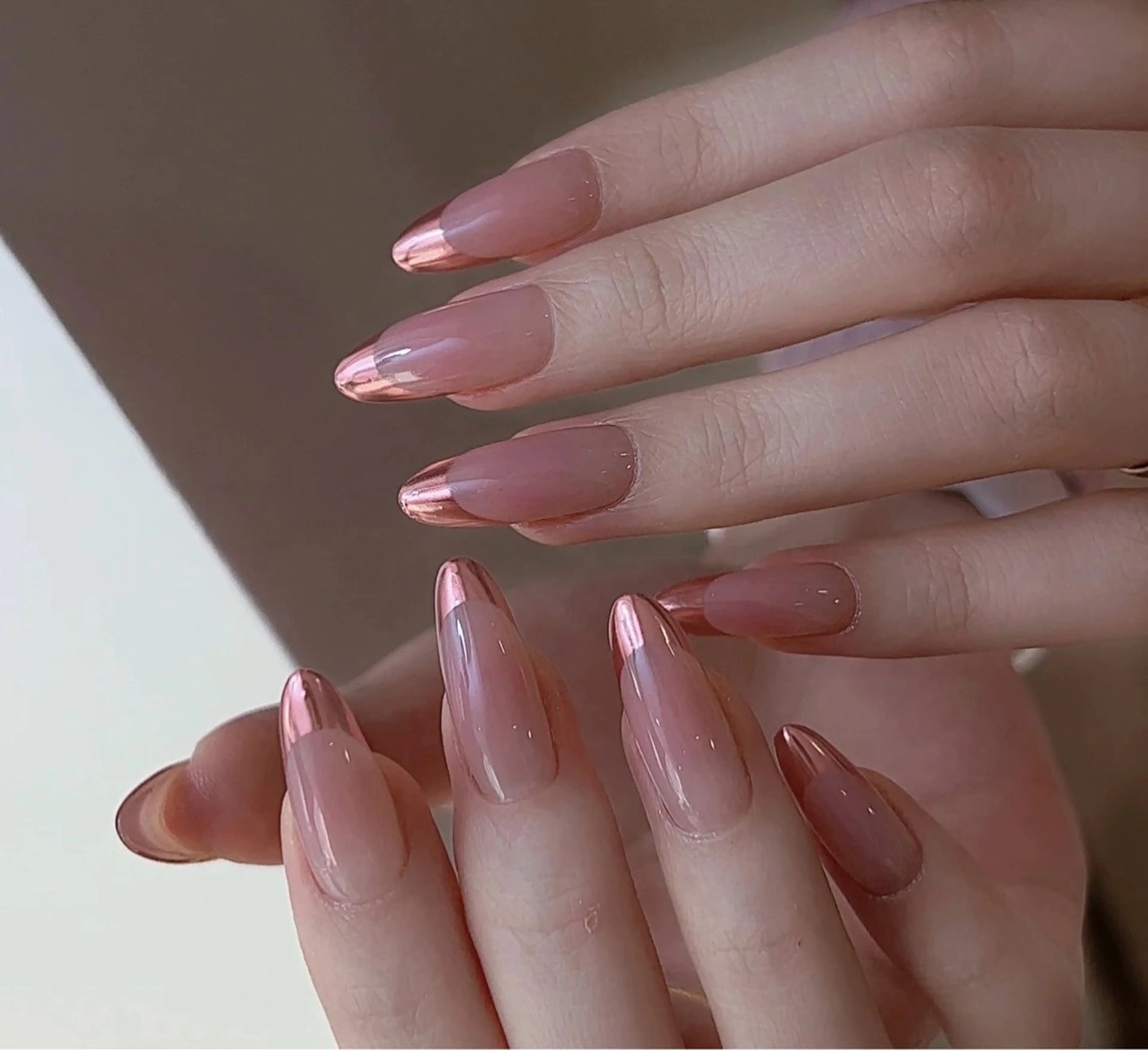 🎊ハンドネイル【新規オフ無料】ワンカラー・ミラーフレンチ　¥6980の写真