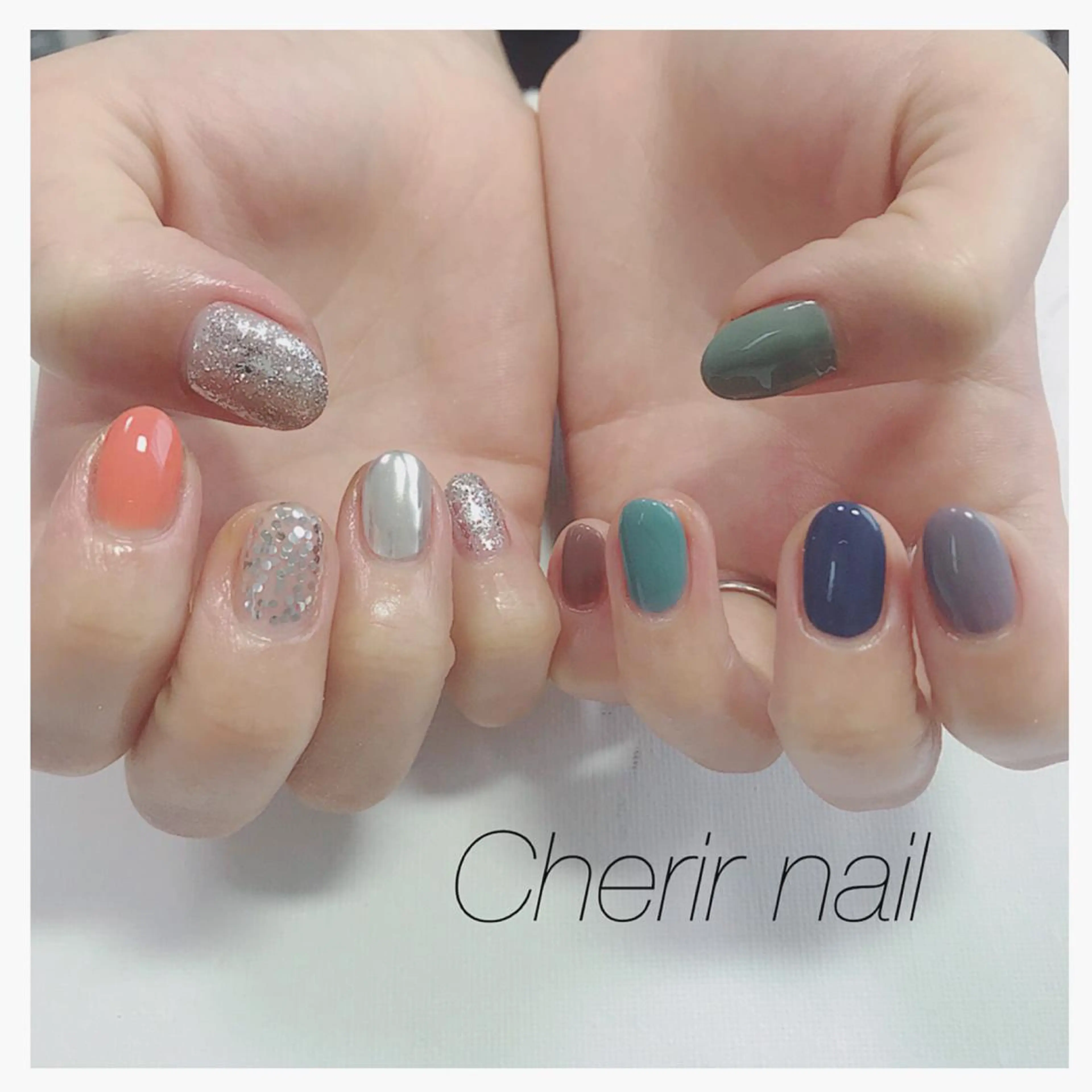 ネイル カジュアル クリアネイル ホログラムネイル ラメ(グリッター) ミラーネイル Cherirnail kaoriのネイルデザイン