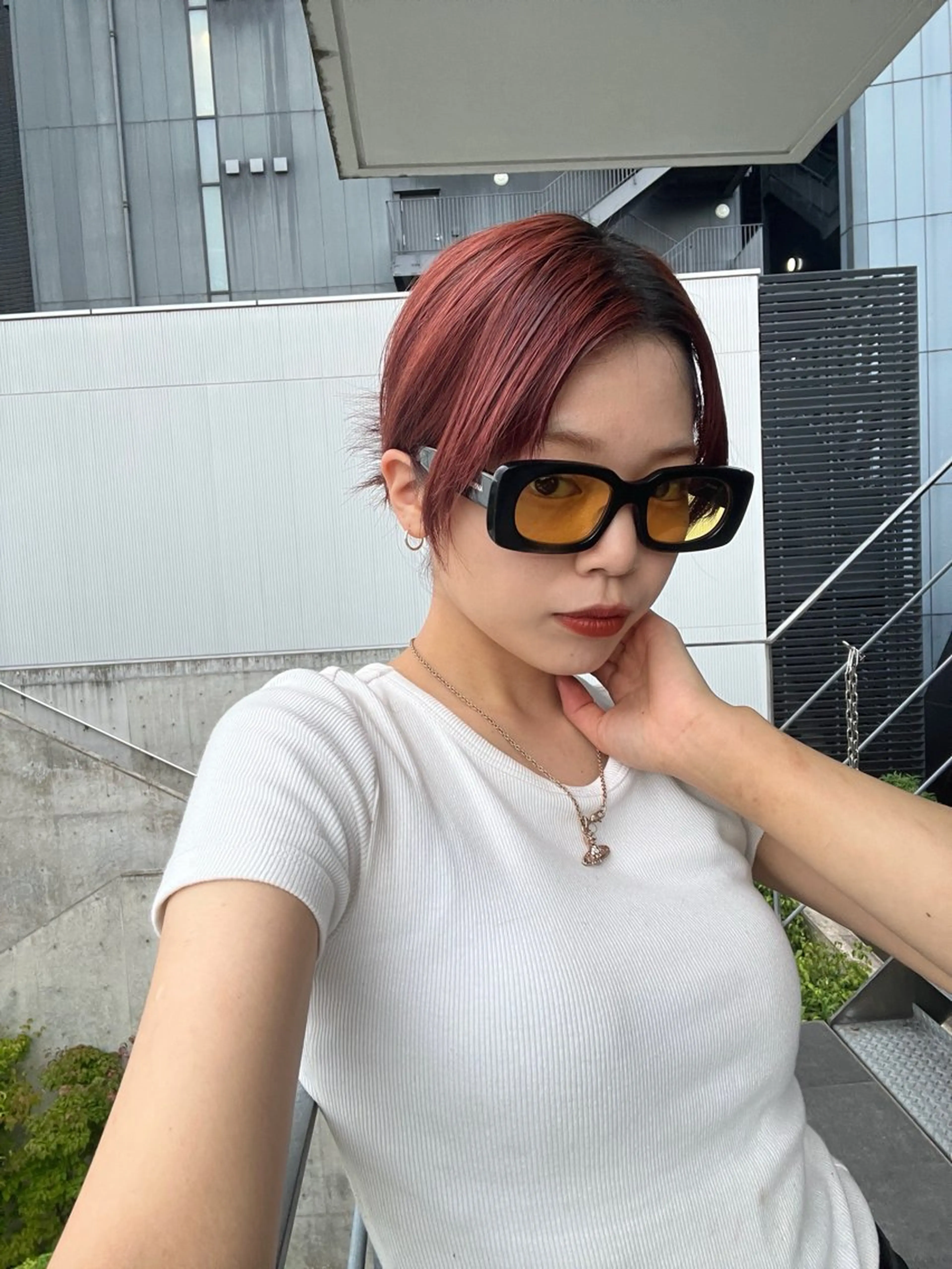 ショート レッドブラウン カット ヘアカラー レイヤーカット\ウル フ　chinatsuのヘアスタイル