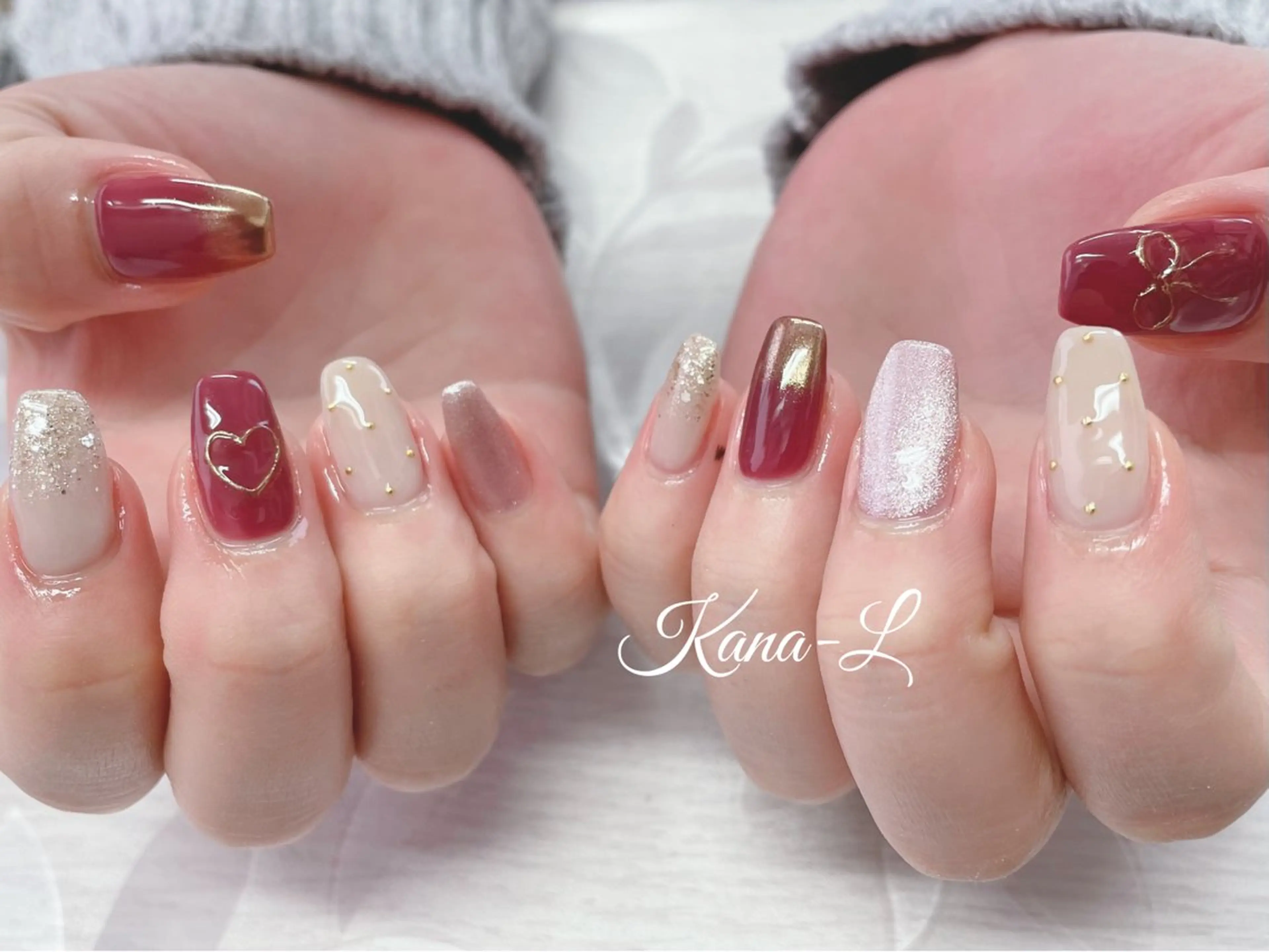 ネイル ジェルネイル ハート マグネットネイル ミラーネイル パラジェル 芦辺 香奈のネイルデザイン