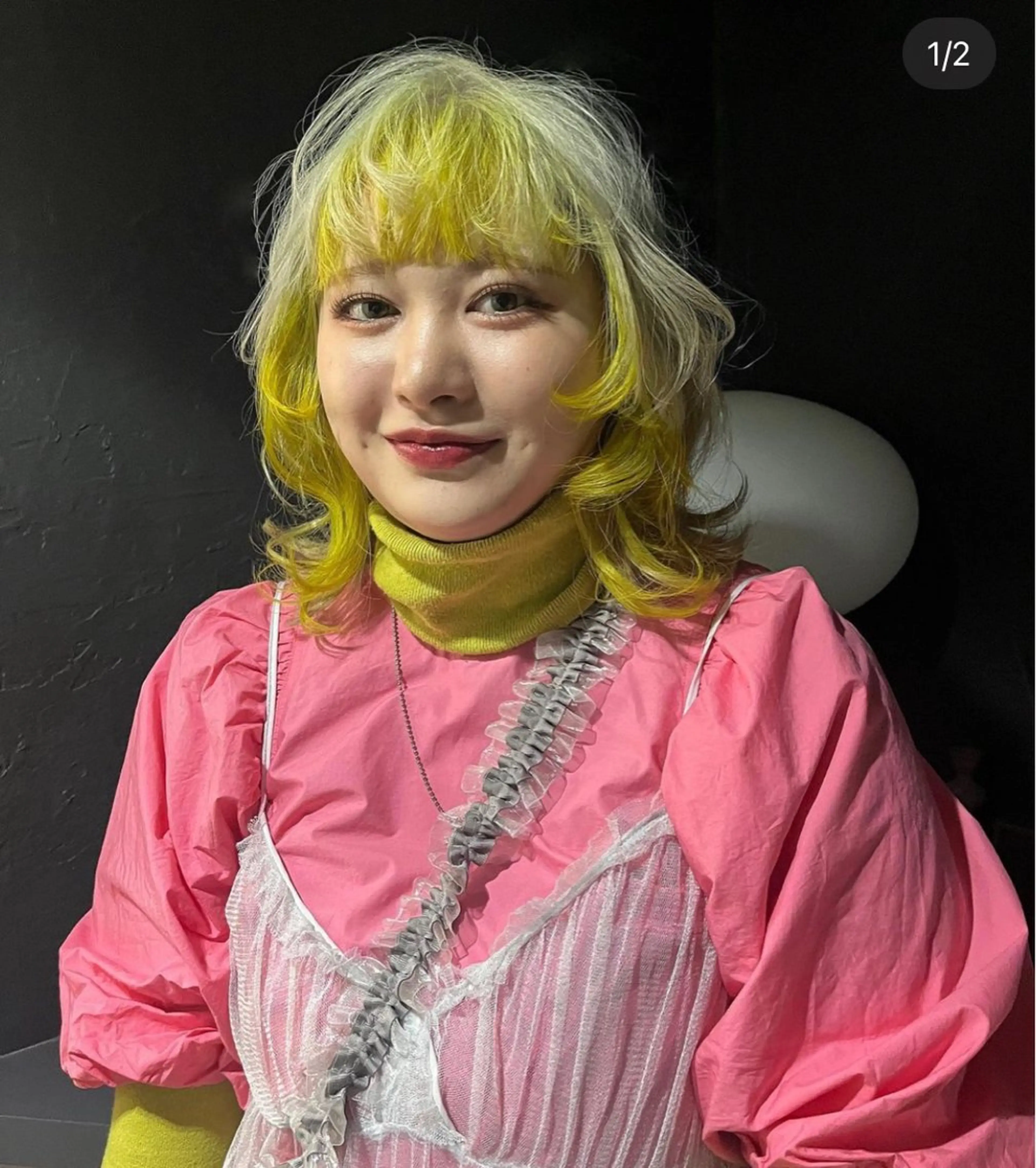 ミディアム カラー ブリーチ デザインカラー イエローカラー ウルフカット ヘアカラー mikaze ˚✧₊☆*:.｡渋谷のヘアスタイル