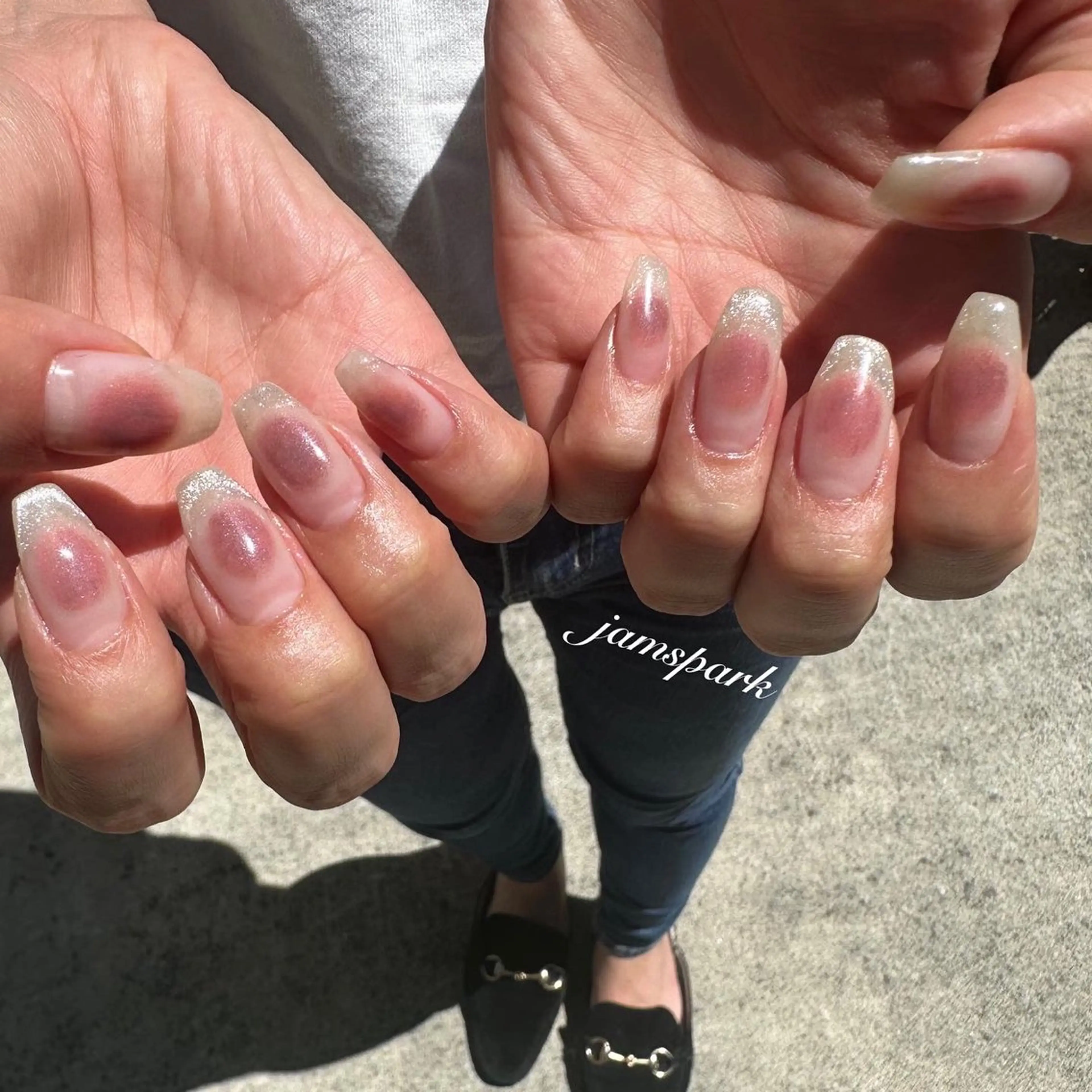 ネイル チークネイル フレンチネイル マグネットネイル マグネットフレンチ ワンホンネイル ハンドネイル jamspark ✨のネイルデザイン