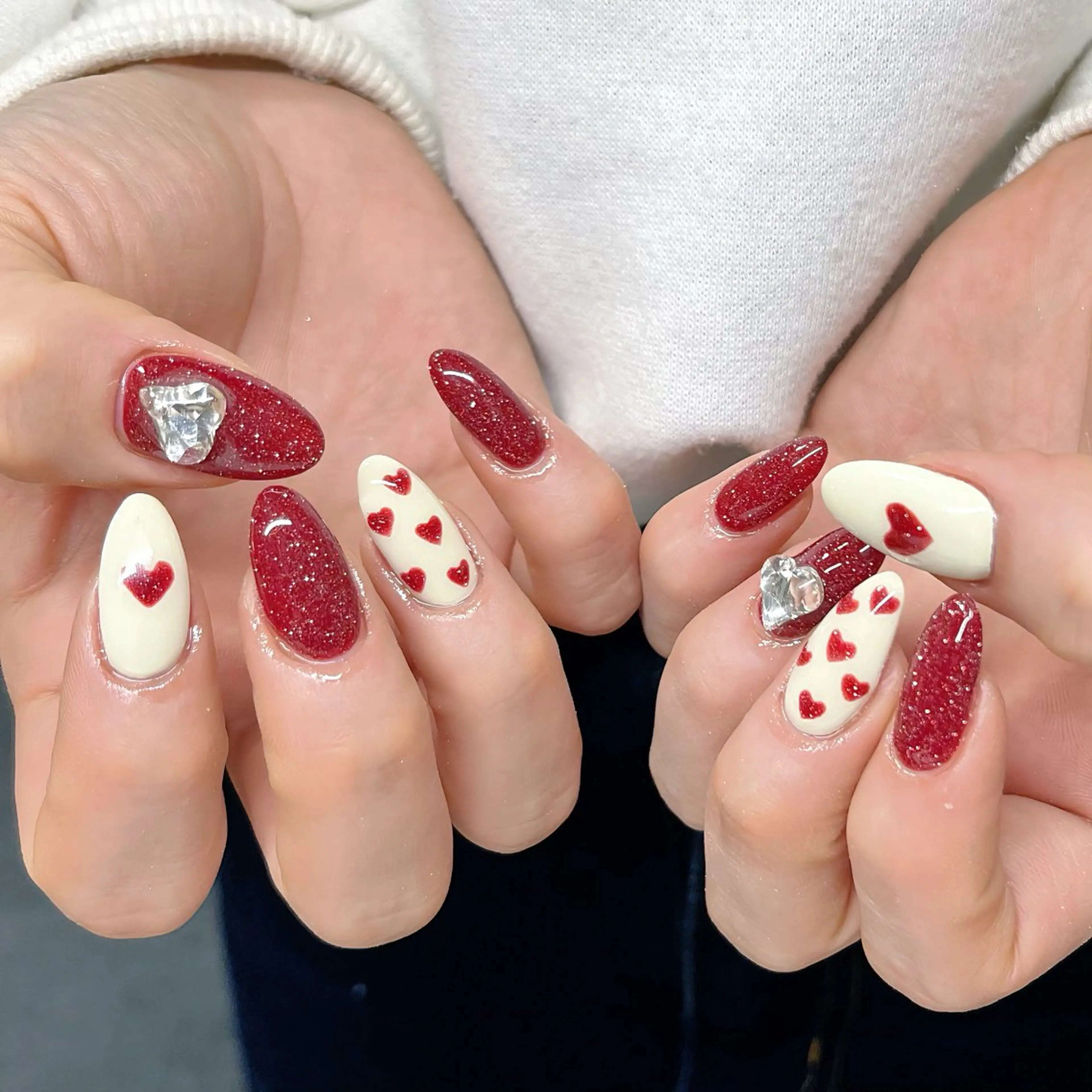 ネイル ハート ワンカラーネイル リボン バレンタイン 冬ネイル ハンドネイル 🫧OPELIA NAIL渋谷🫧のネイルデザイン