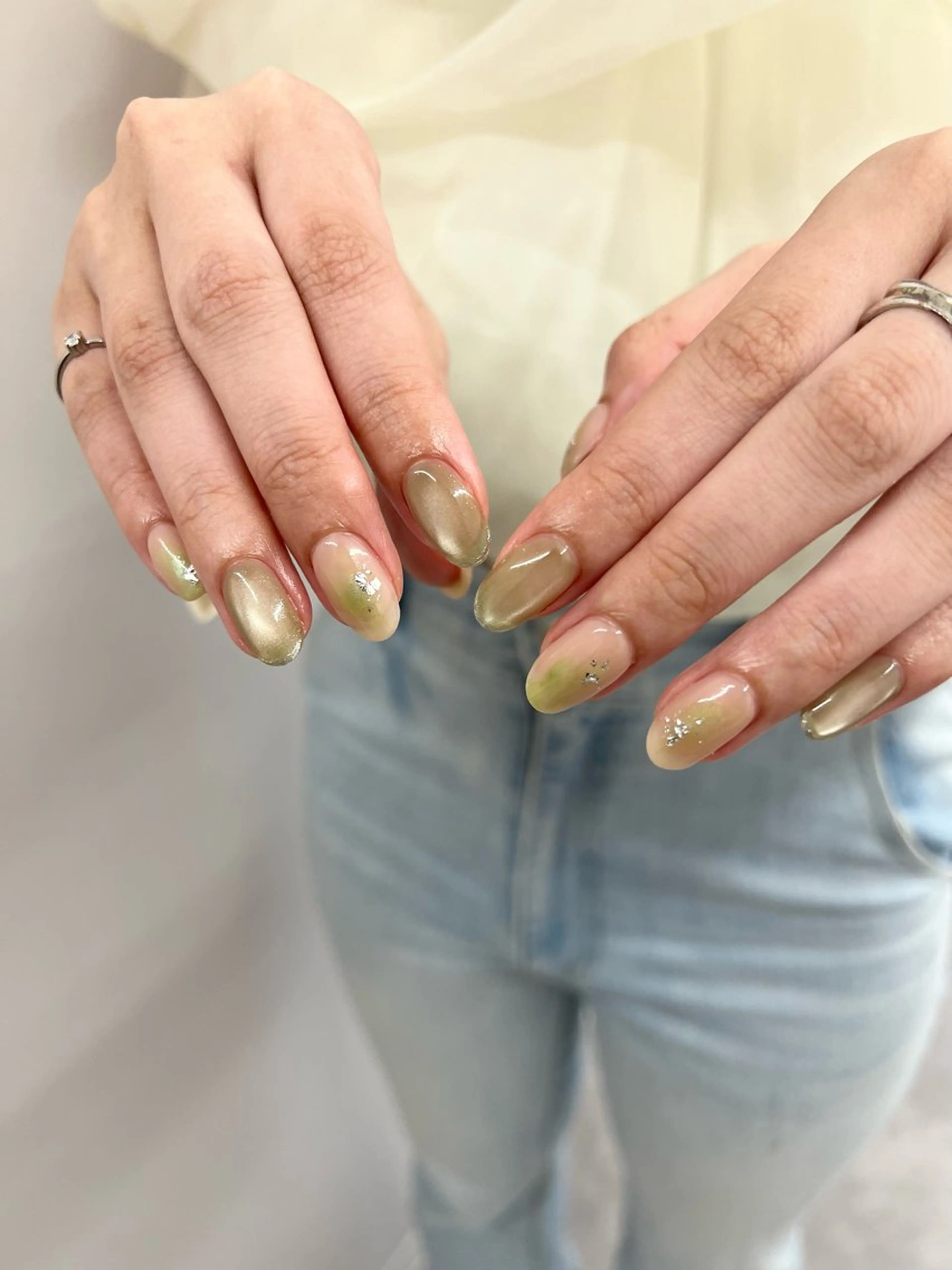 ネイル チークネイル ジェルネイル グリーン マグネットネイル ニュアンスネイル ハンドネイル ハンドケア Bana_ Nailのその他イメージ