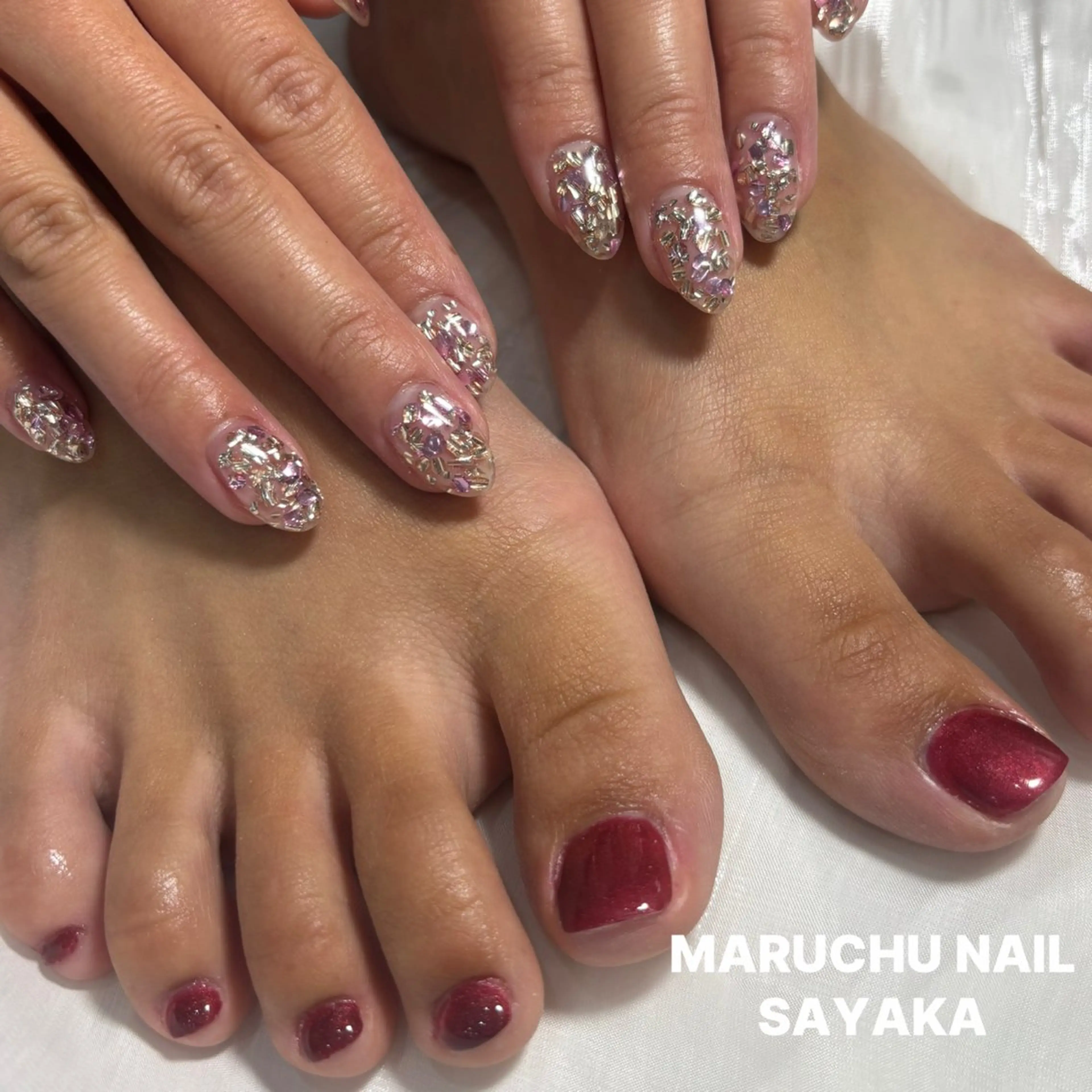 ネイル フットネイル ラメ(グリッター) マグネットネイル マグネットワンカラー ワンカラーネイル MARUCHU💋 SAYAKAのネイルデザイン