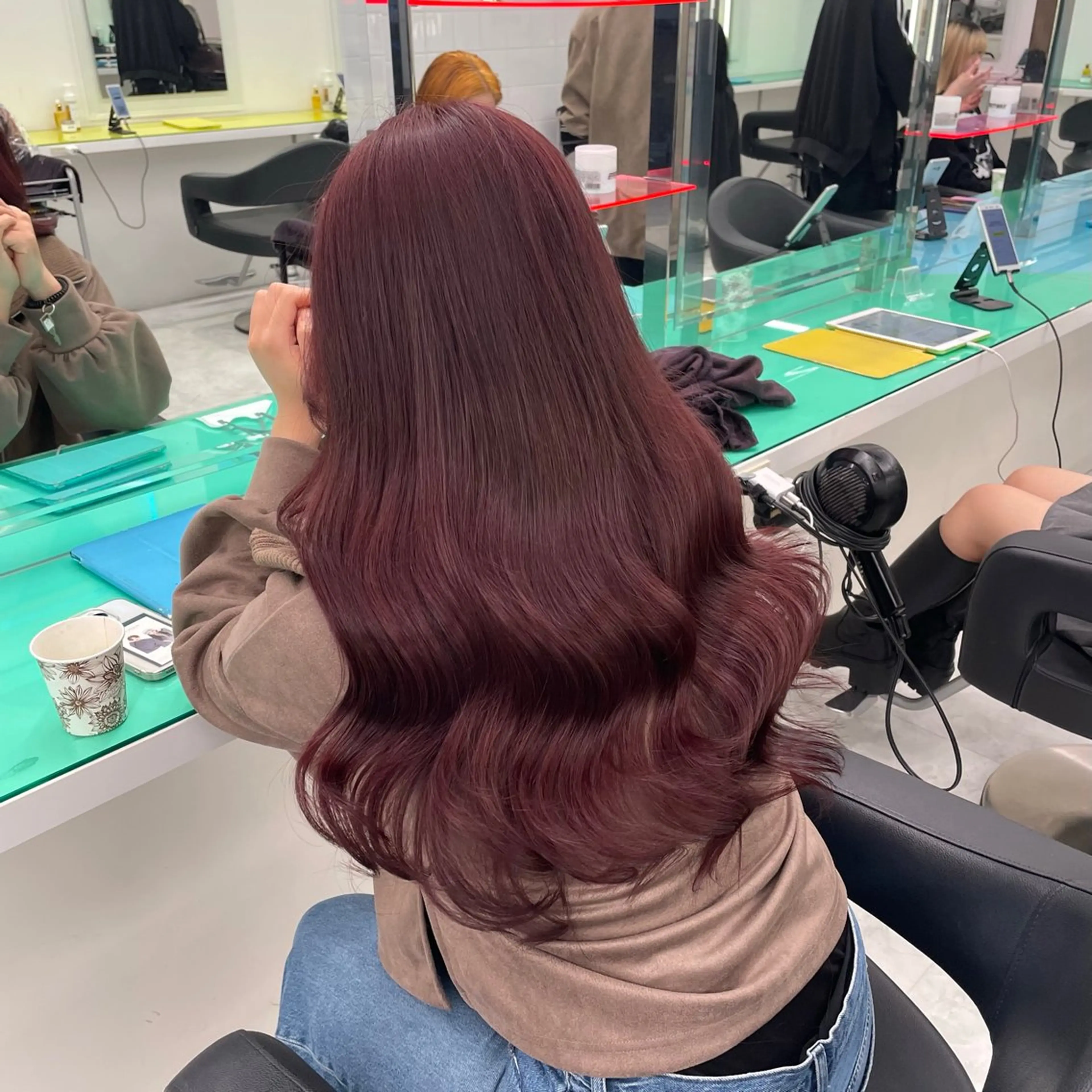 セミロング カラー ヘアアレンジ ブリーチ ダブルカラー ラベンダーカラー ブリーチなしカラー レッドカラー ❣️ブリーチなし暖色 ayu❣️のヘアスタイル