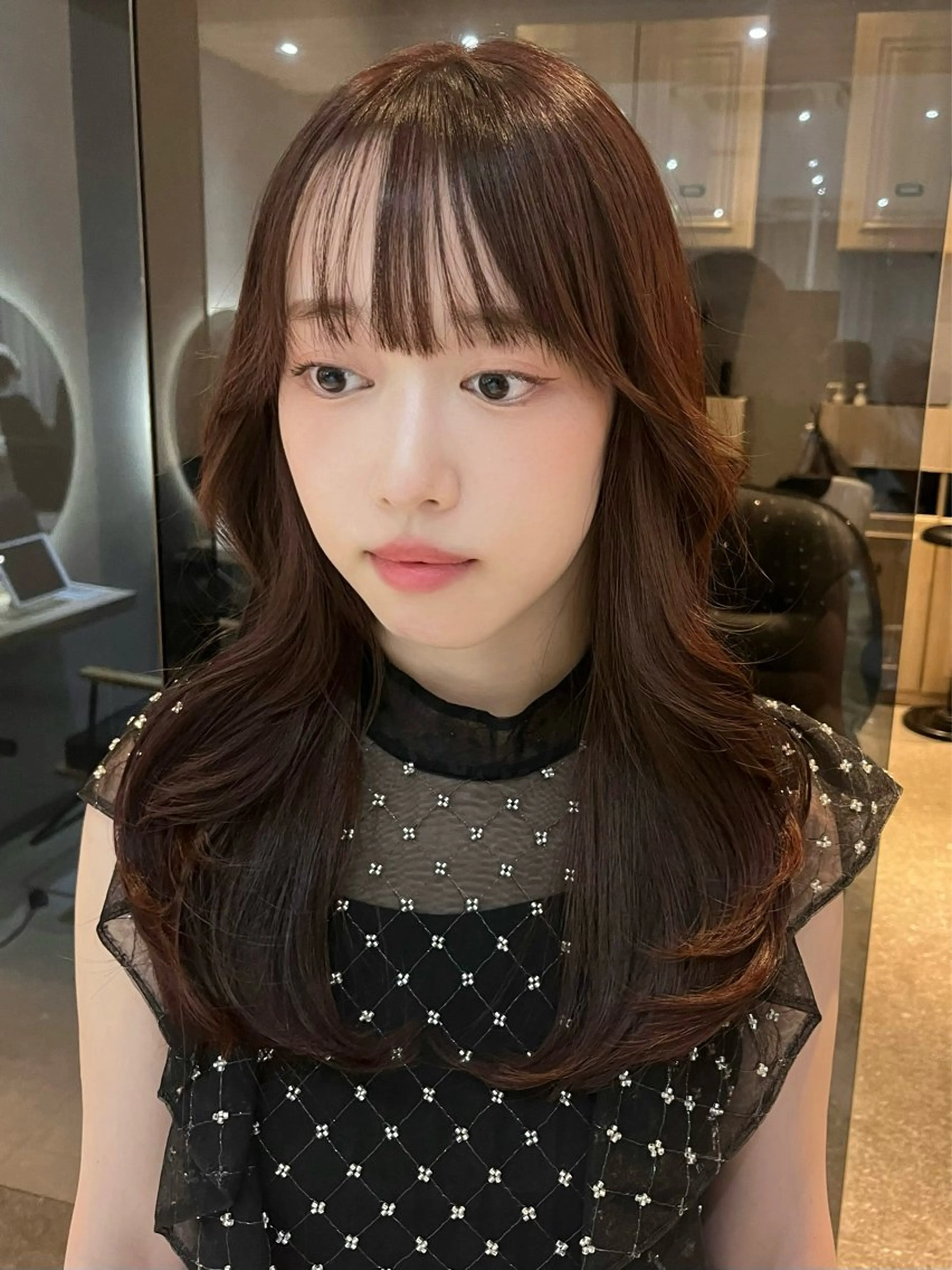 ロング カット ヘアカラー トリートメント 韓国レイヤー／顔周り ／ブリーチことこのヘアスタイル