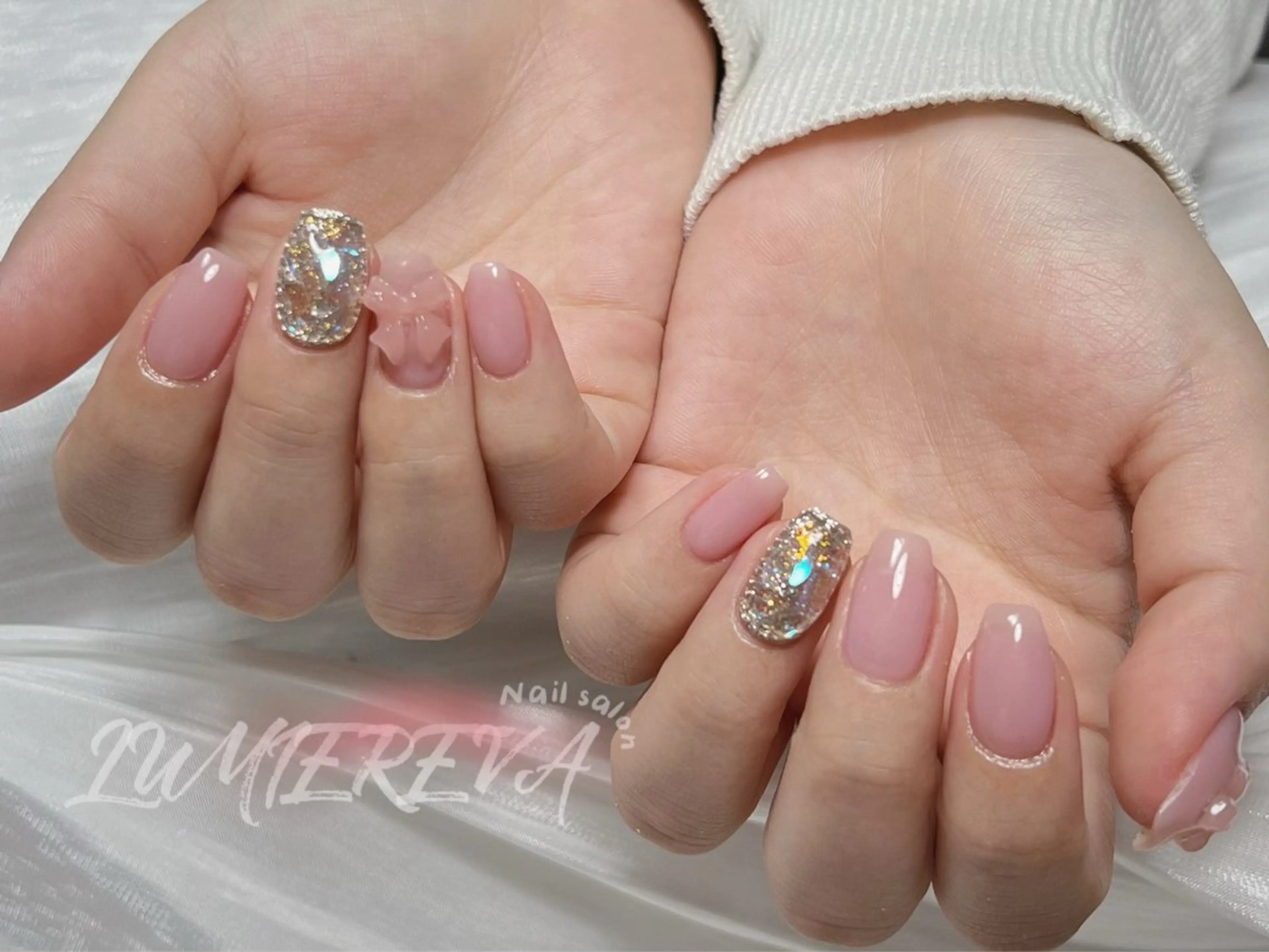 ネイル オーロラネイル 長さ出し ジェルネイル 氷ネイル・うるうるネイル 韓国ネイル ハンドネイル lumiereva nail salon所属・Lumiereva nail salonのネイルデザイン