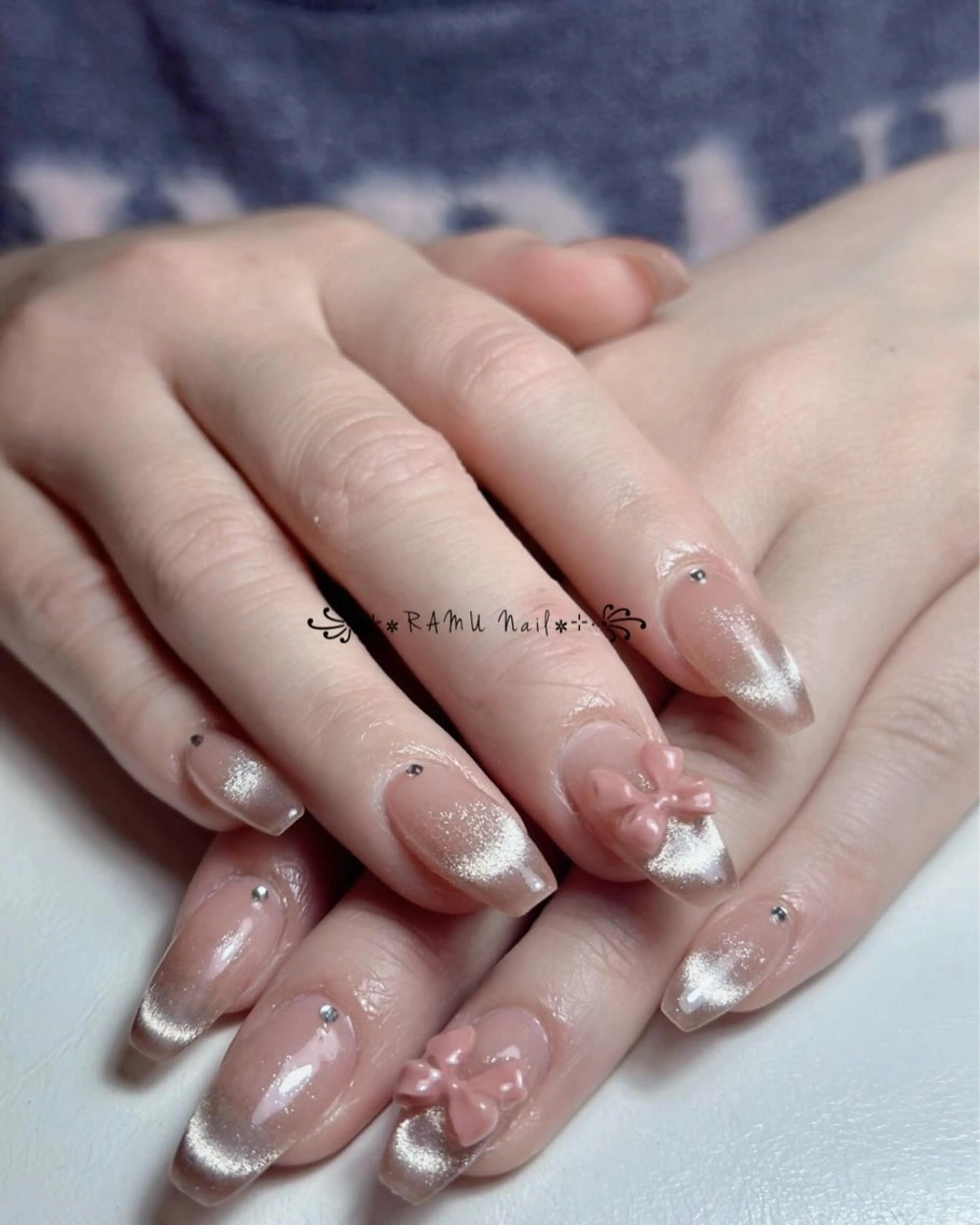 ネイル チークネイル フレンチネイル グラデーション キラキラネイル 韓国ネイル ハンドネイル RAMU Nail 恵比寿店のネイルデザイン