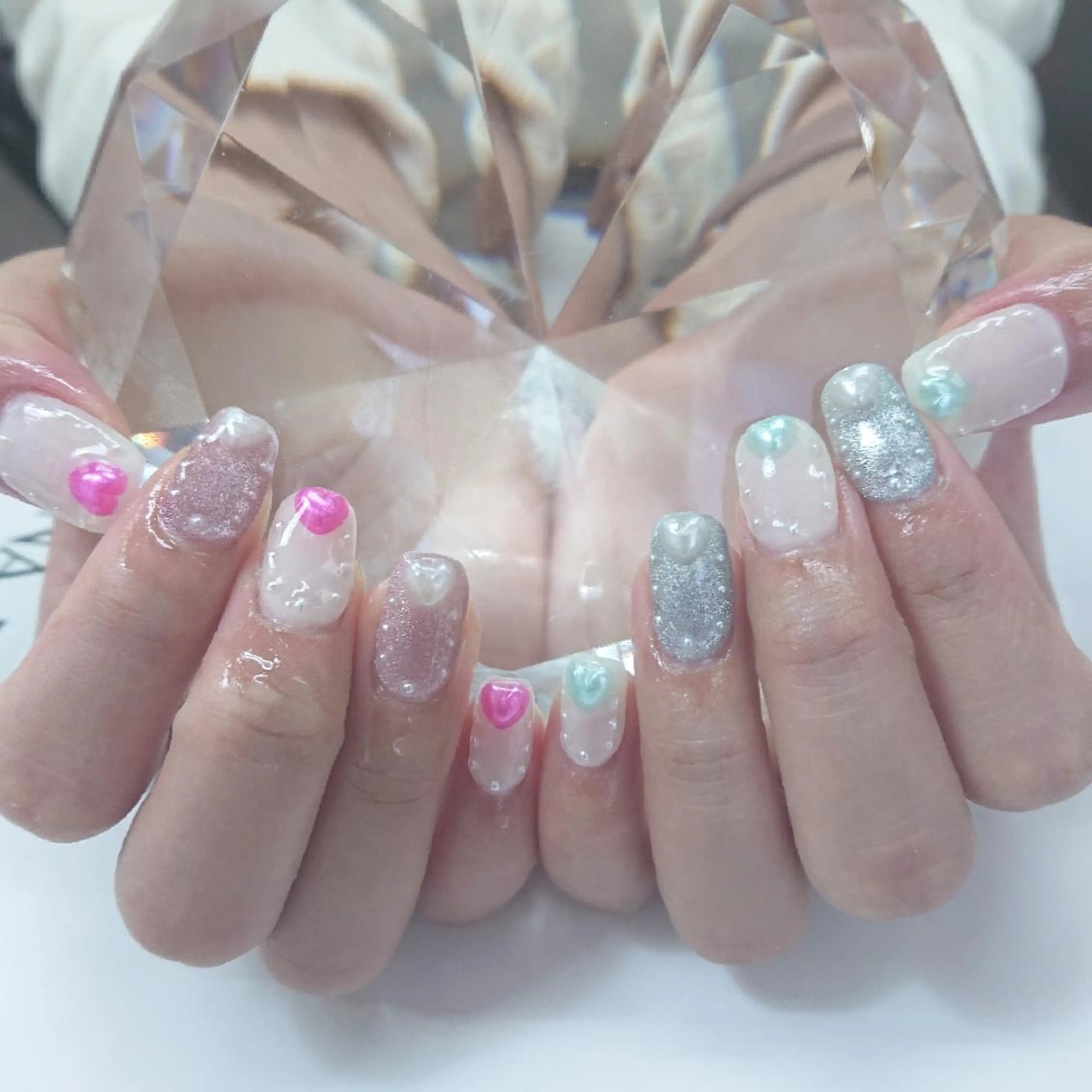 ネイル ブルー ピンク ハンドネイル Coco Girlsのネイルデザイン