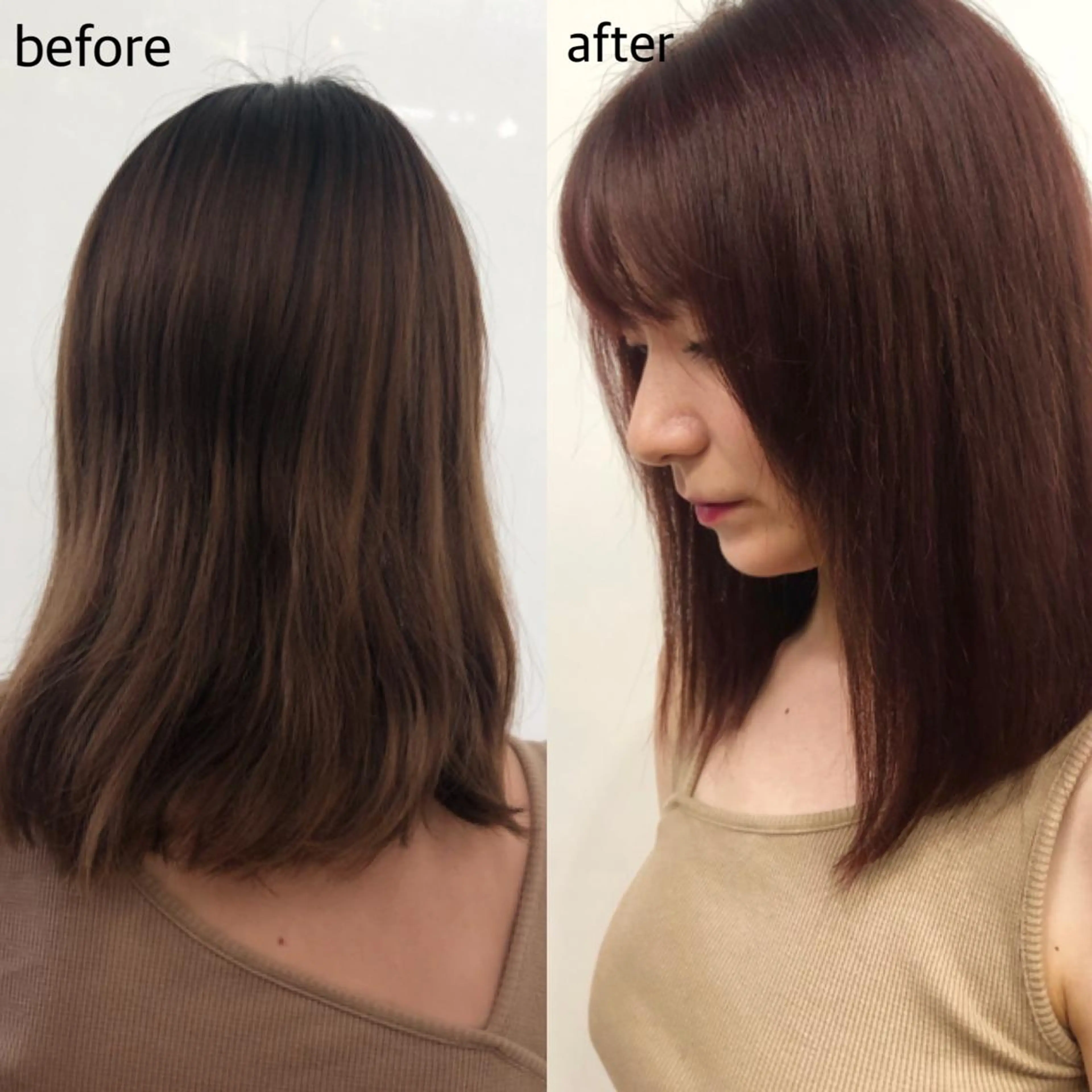 ミディアム カラー カット ヘアカラー トリートメント 桑原 菜摘のヘアスタイル