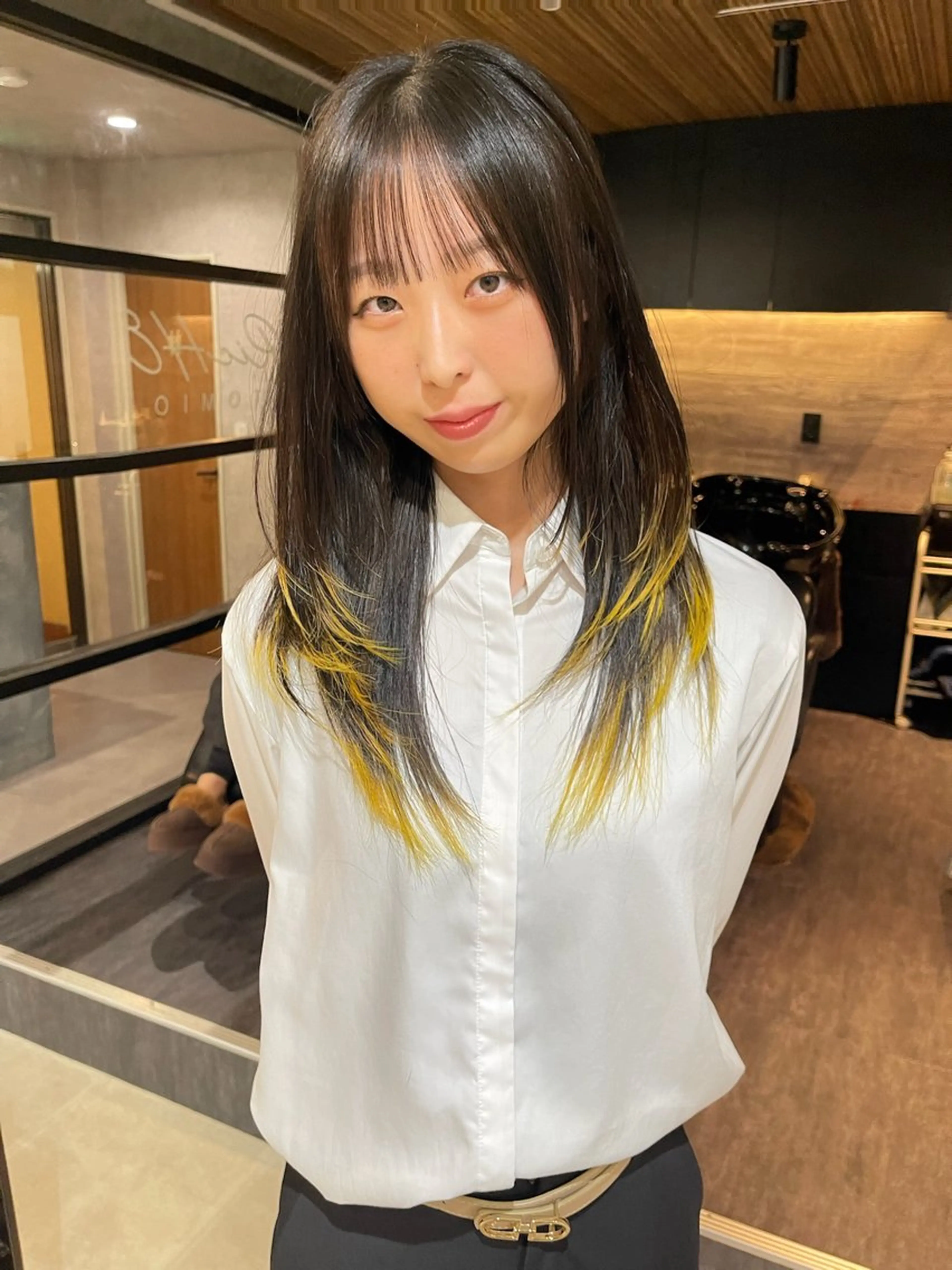 セミロング ヘアカラー Wカラー/レイヤーカ ット/韓国/デザインのヘアスタイル