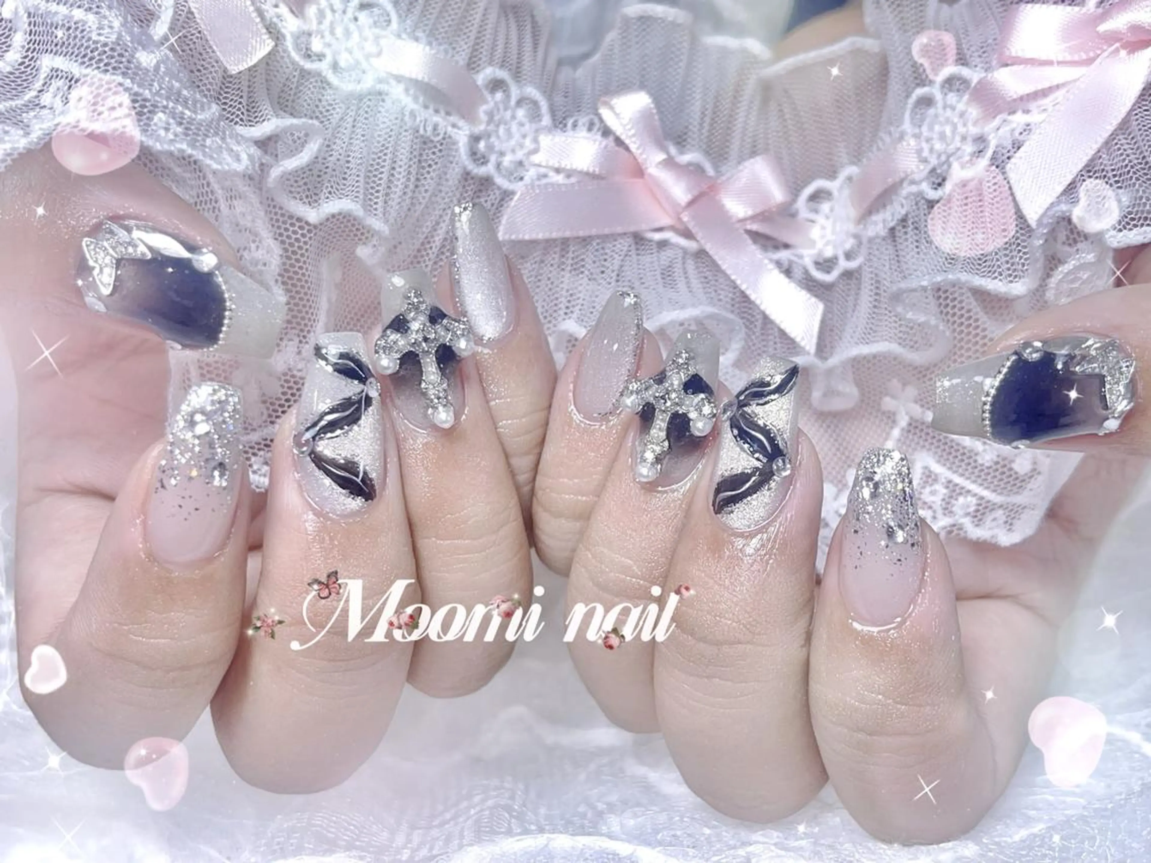 ネイル アートネイル 成人式 長さ出し フットネイル フレンチネイル ハンドネイル moomi nail スカルプ専門のネイルデザイン